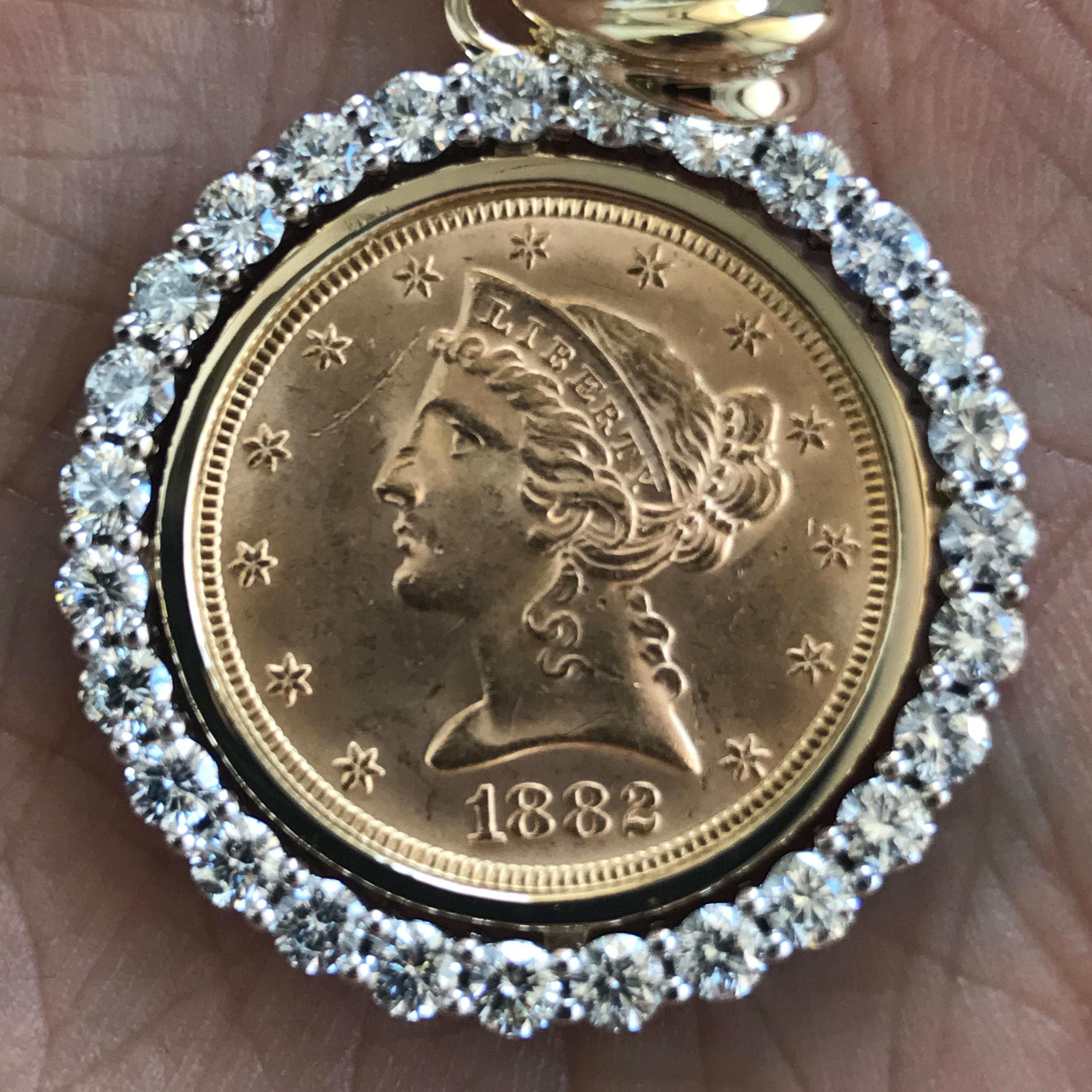 AS031-0300066

Price is for as shown diamond bezel on a 1 oz gold coin, we will use your coin to make the bezel if you would like us to supply one we can do that at an additional charge. Also If you have a different size coin let us know and we will