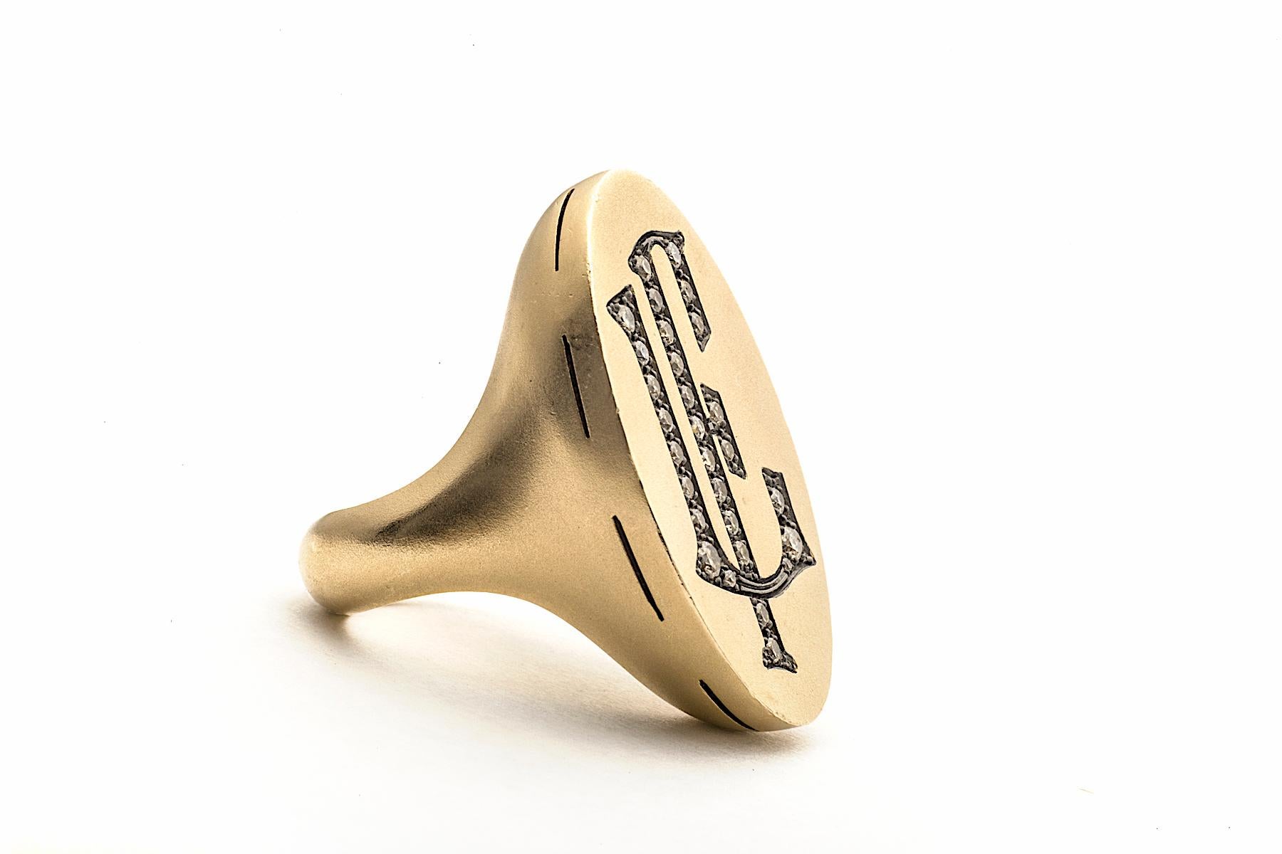 Modern Custom Diamond Gold Signet Ring
