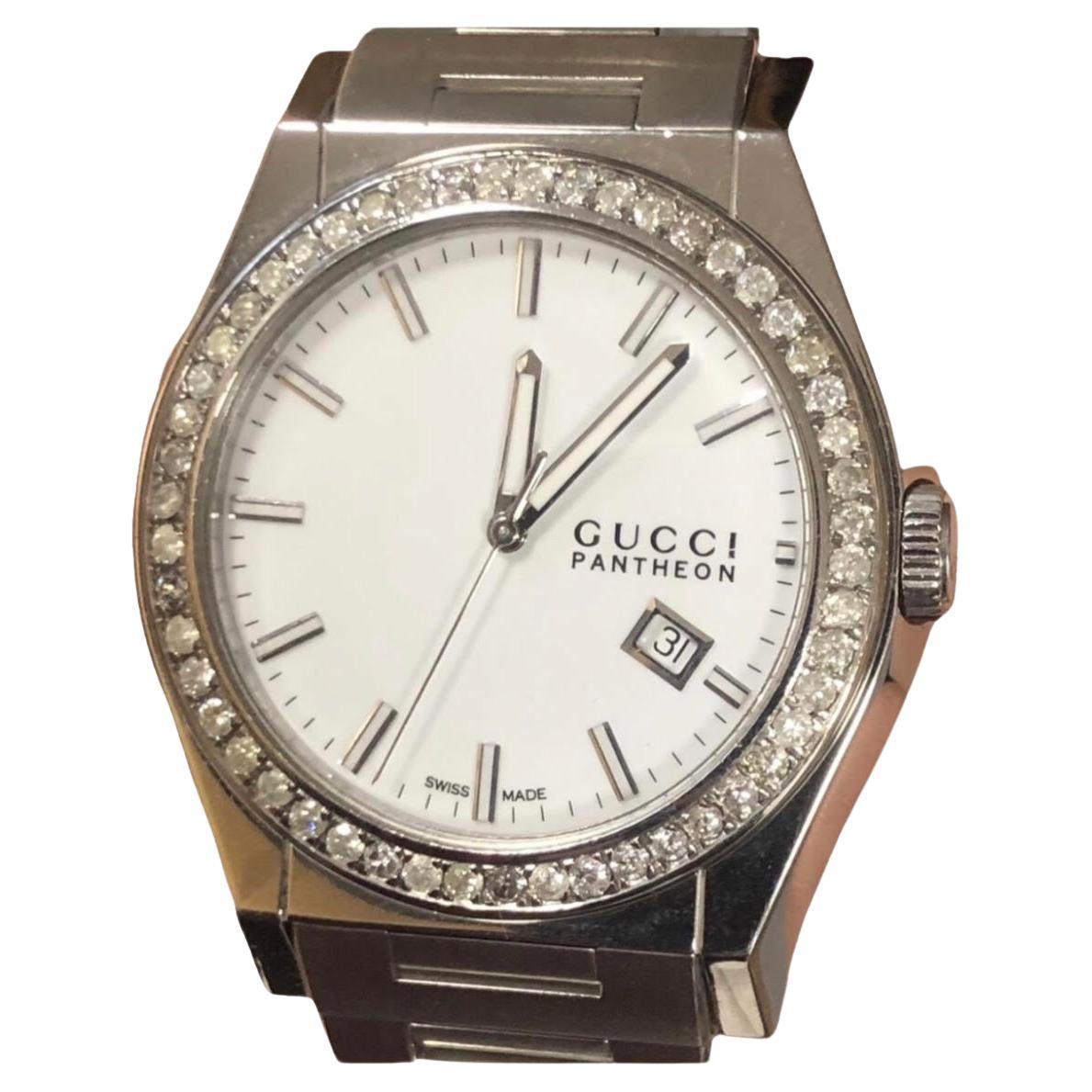 Custom Diamond Gucci Men’s 115.2 Pantheon 44mm Watch For Sale