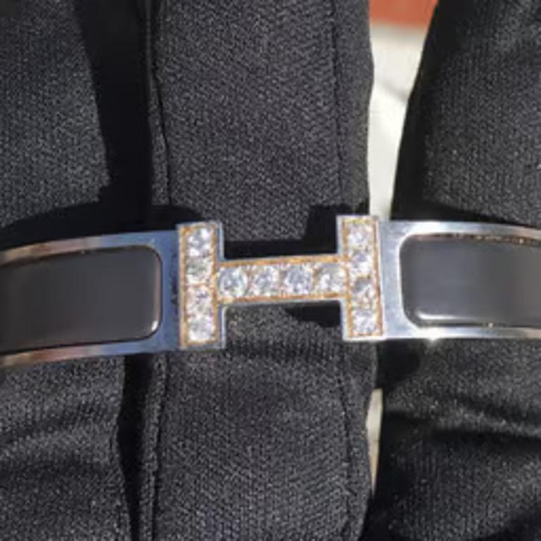 Custom Diamond Hermes Clic Clac H Enamel Bracelet GM France