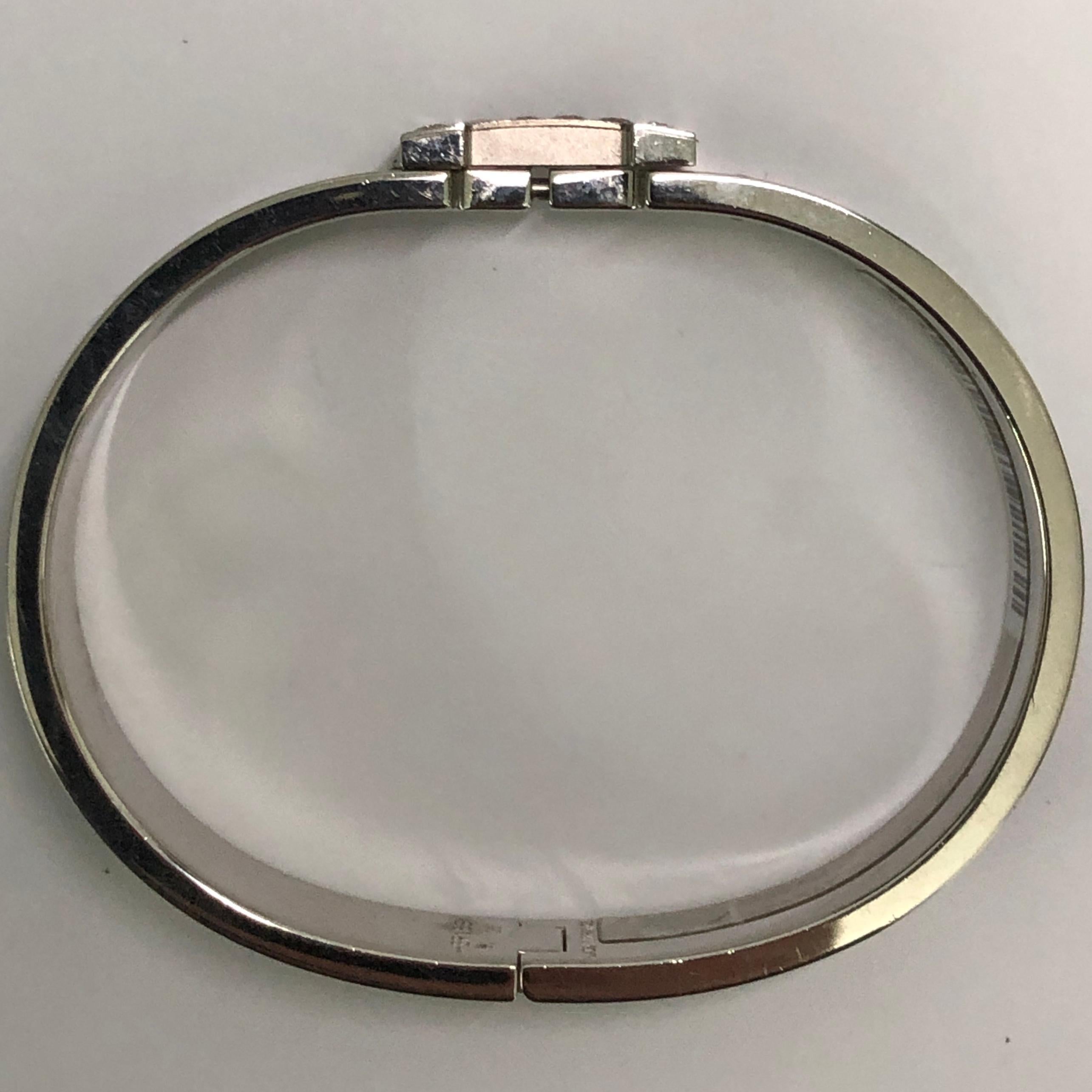 Round Cut Custom Diamond Hermes Clic H Enamel Bangle Bracelet GM France Black For Sale
