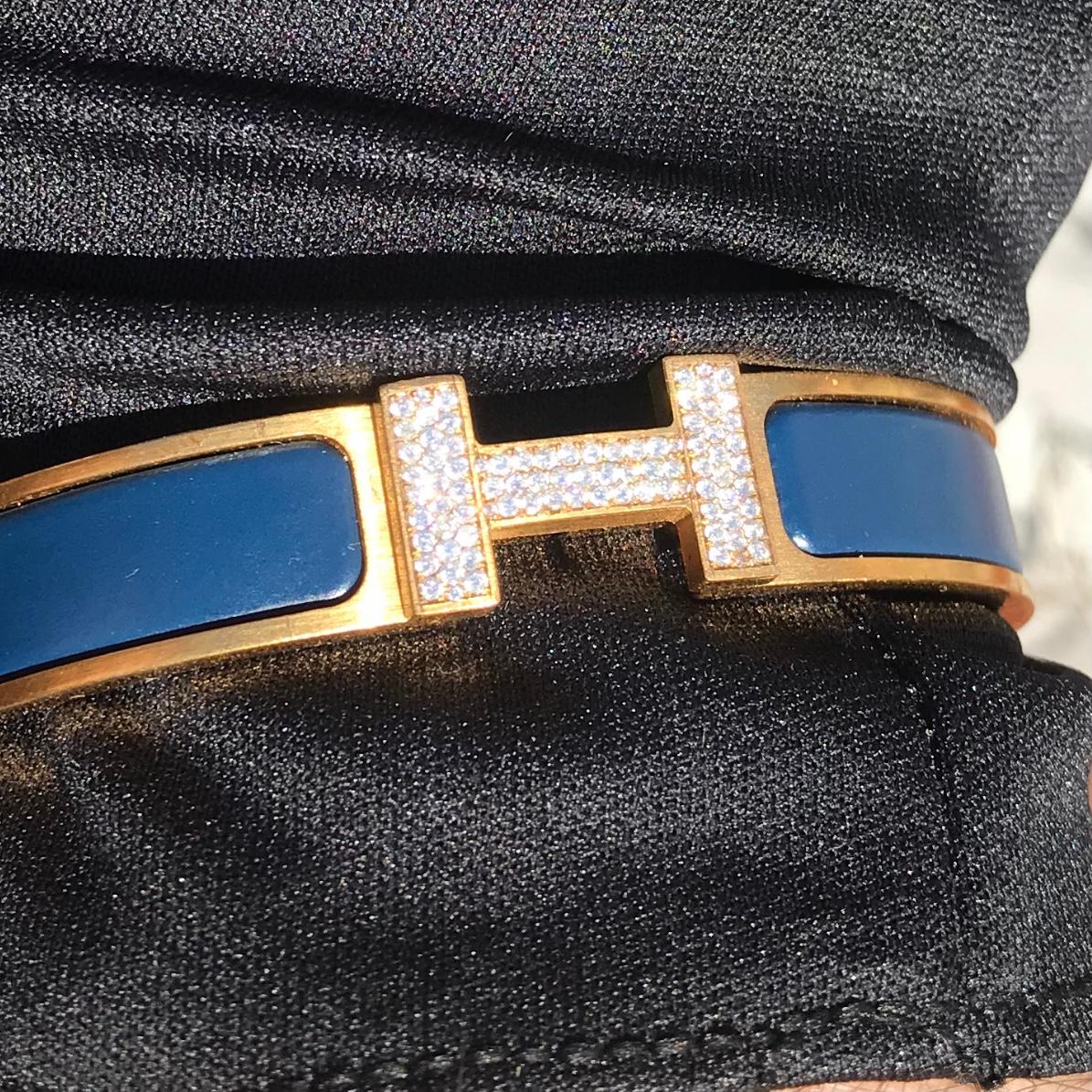Custom Diamond Hermes Clic H Enamel Bracelet GM France In Good Condition For Sale In New York, NY