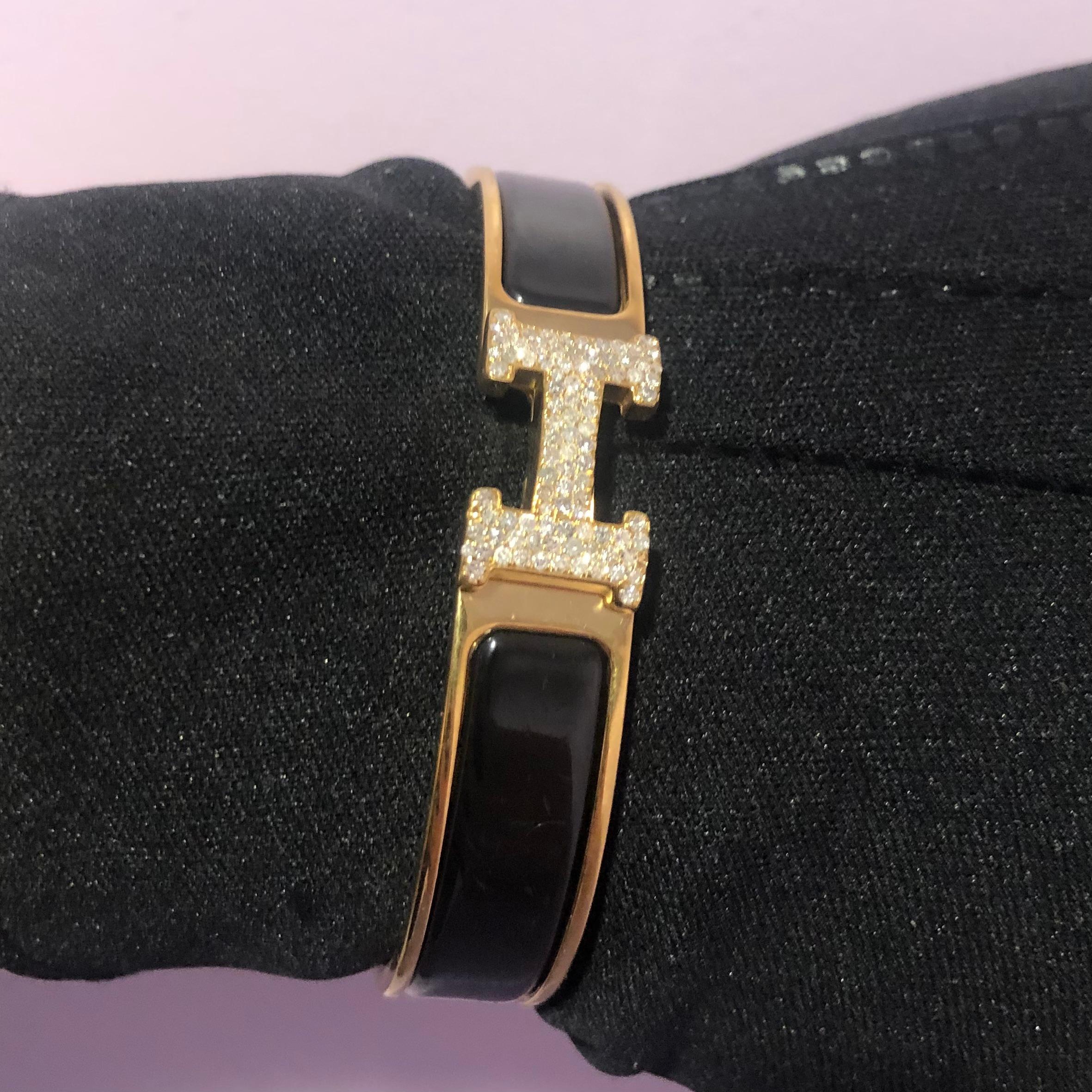 Women's Custom Diamond Hermes Clic H Enamel Bracelet GM France