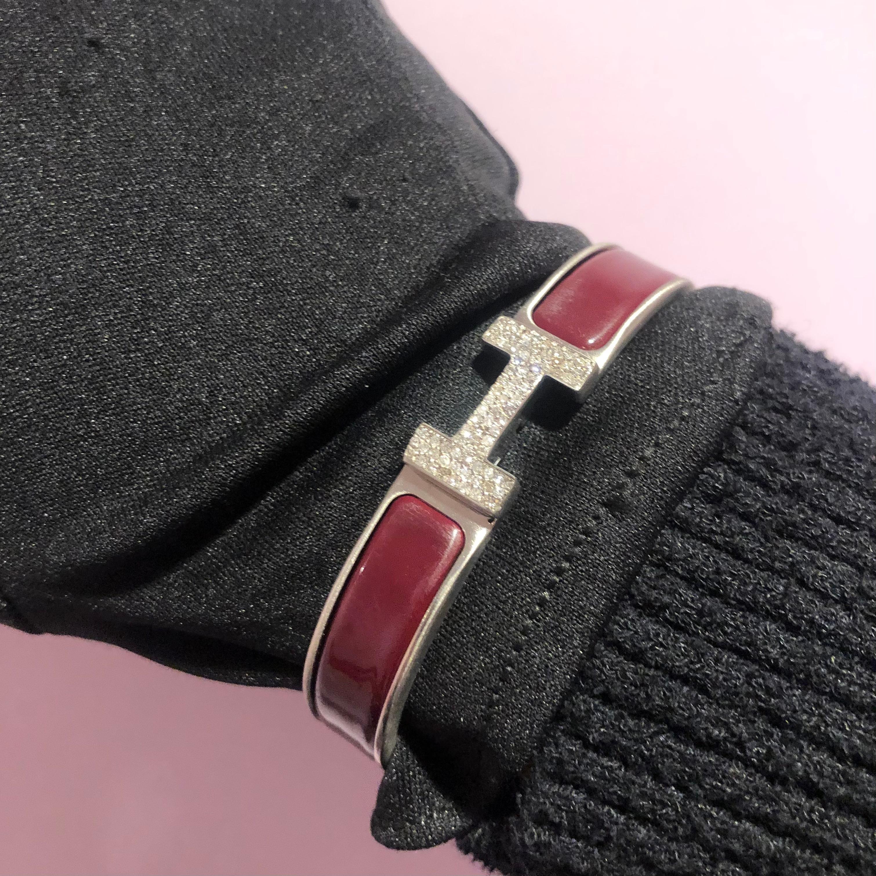 Maßgefertigtes Diamant-Armband Hermes Clic H aus Emaille GM Frankreich im Angebot 1