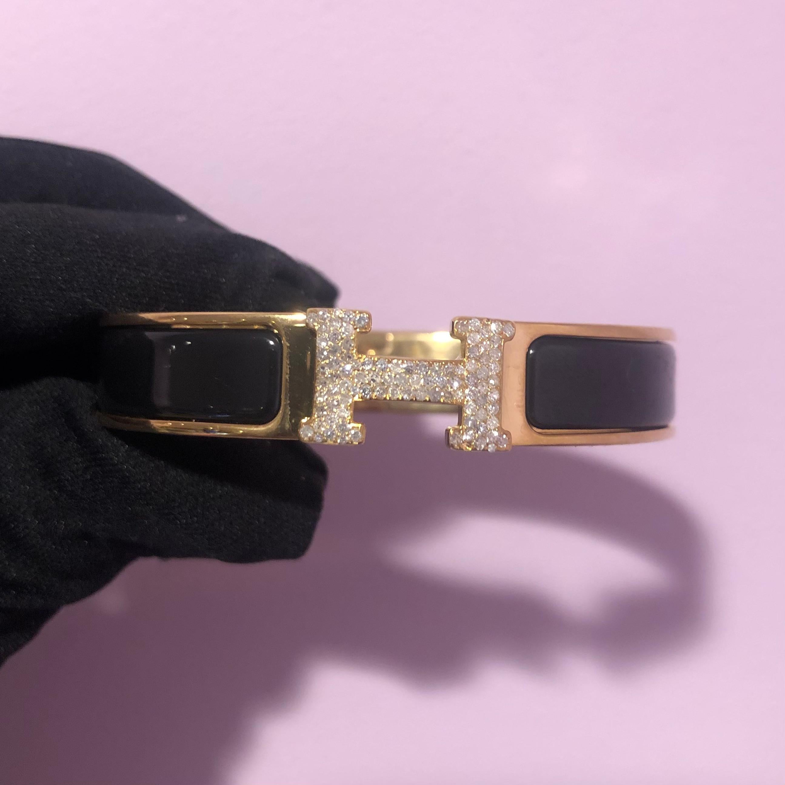 Custom Diamond Hermes Clic H Enamel Bracelet GM France 2