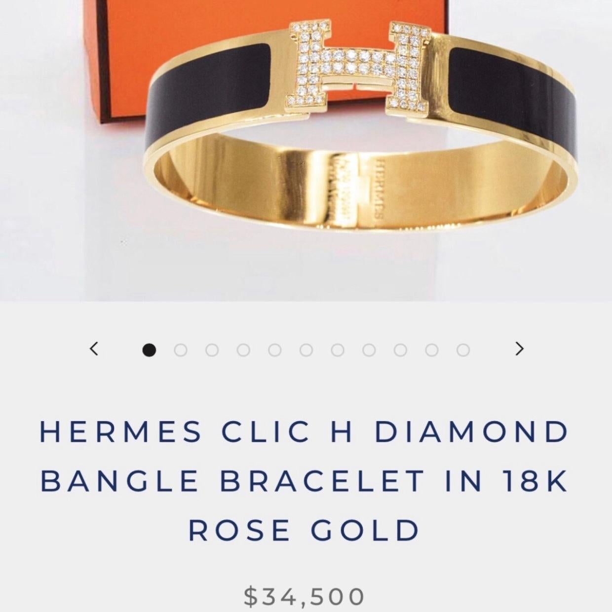 Custom Diamond Hermes Clic H Enamel Bracelet GM France For Sale 2