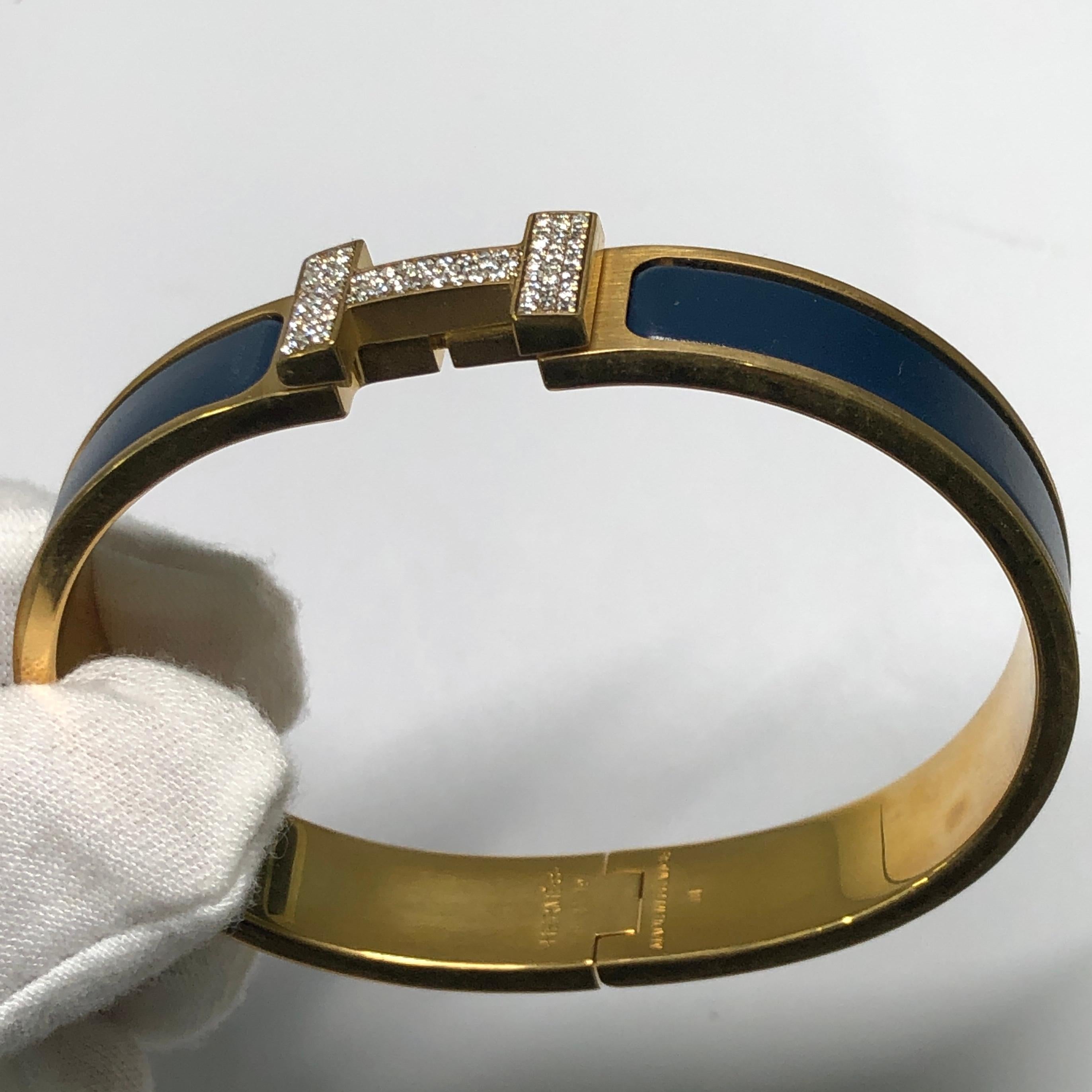 Custom Diamond Hermes Clic H Esmalte Pulsera GM Francia en Bueno Estado en New York, NY