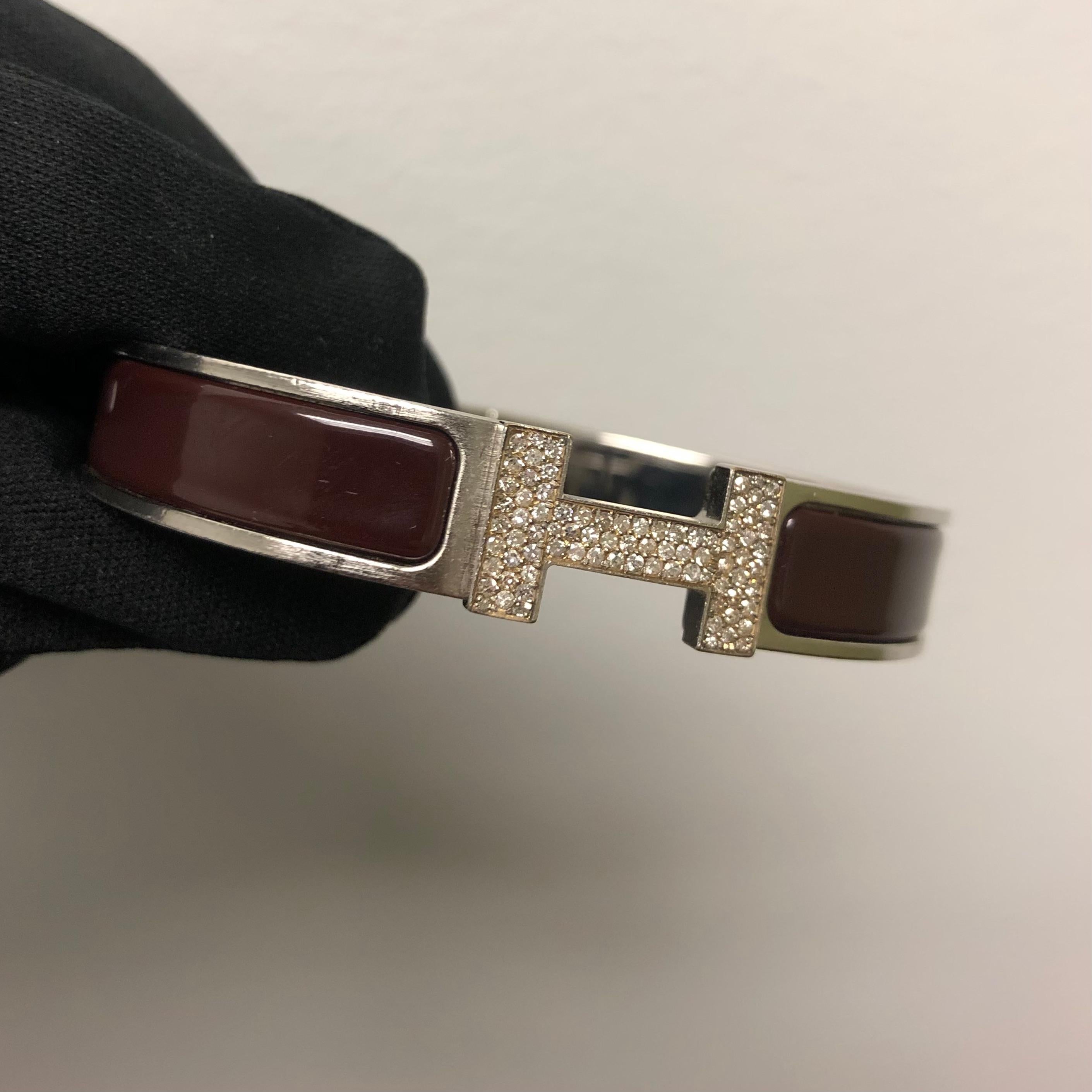 Maßgefertigtes Diamant-Armband Hermes Clic H aus Emaille GM Frankreich im Angebot 4