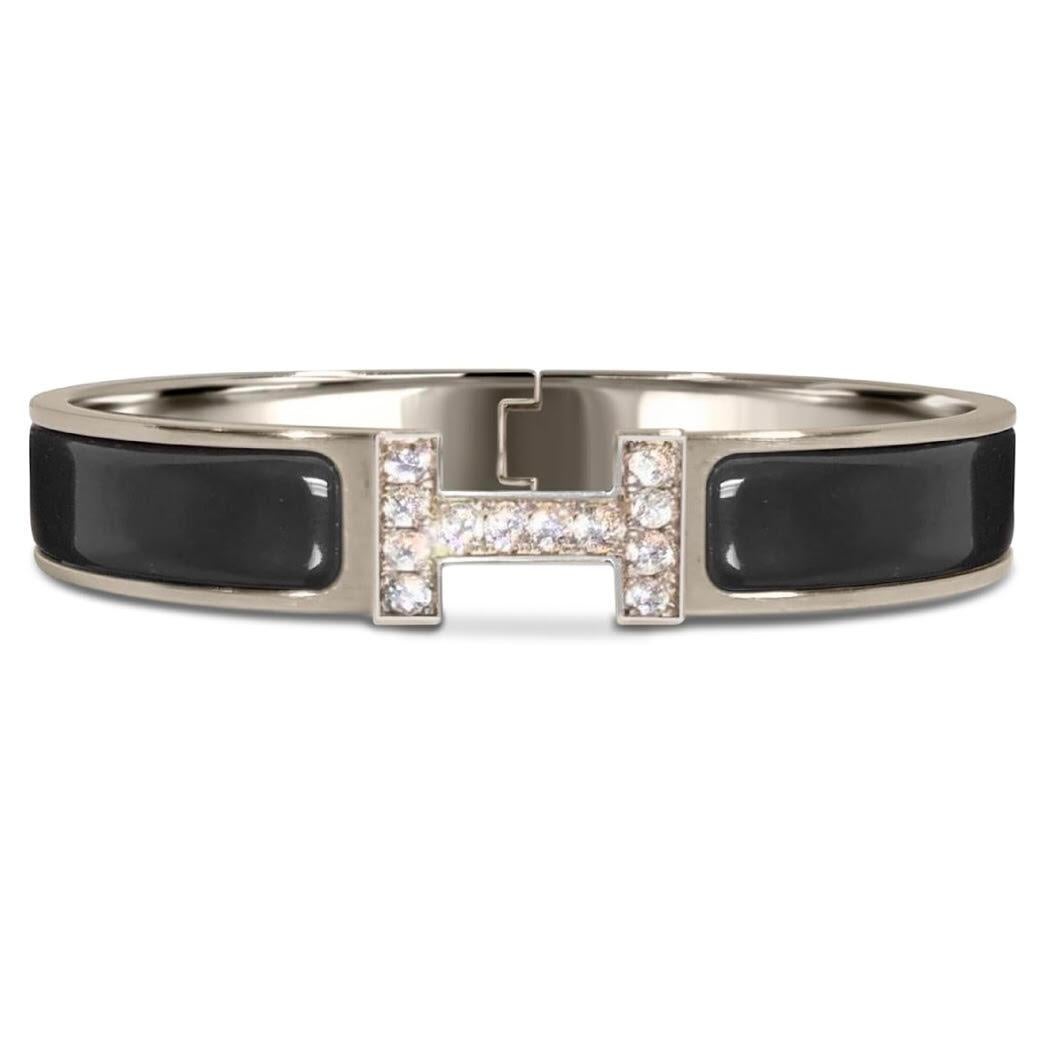 Maßgefertigtes Diamant-Armband Hermes Clic H aus Emaille GM Frankreich