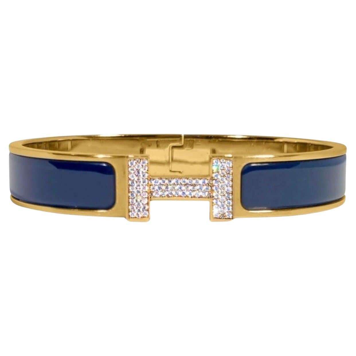 Bracelet diamant Hermes Clic H émail GM France en vente