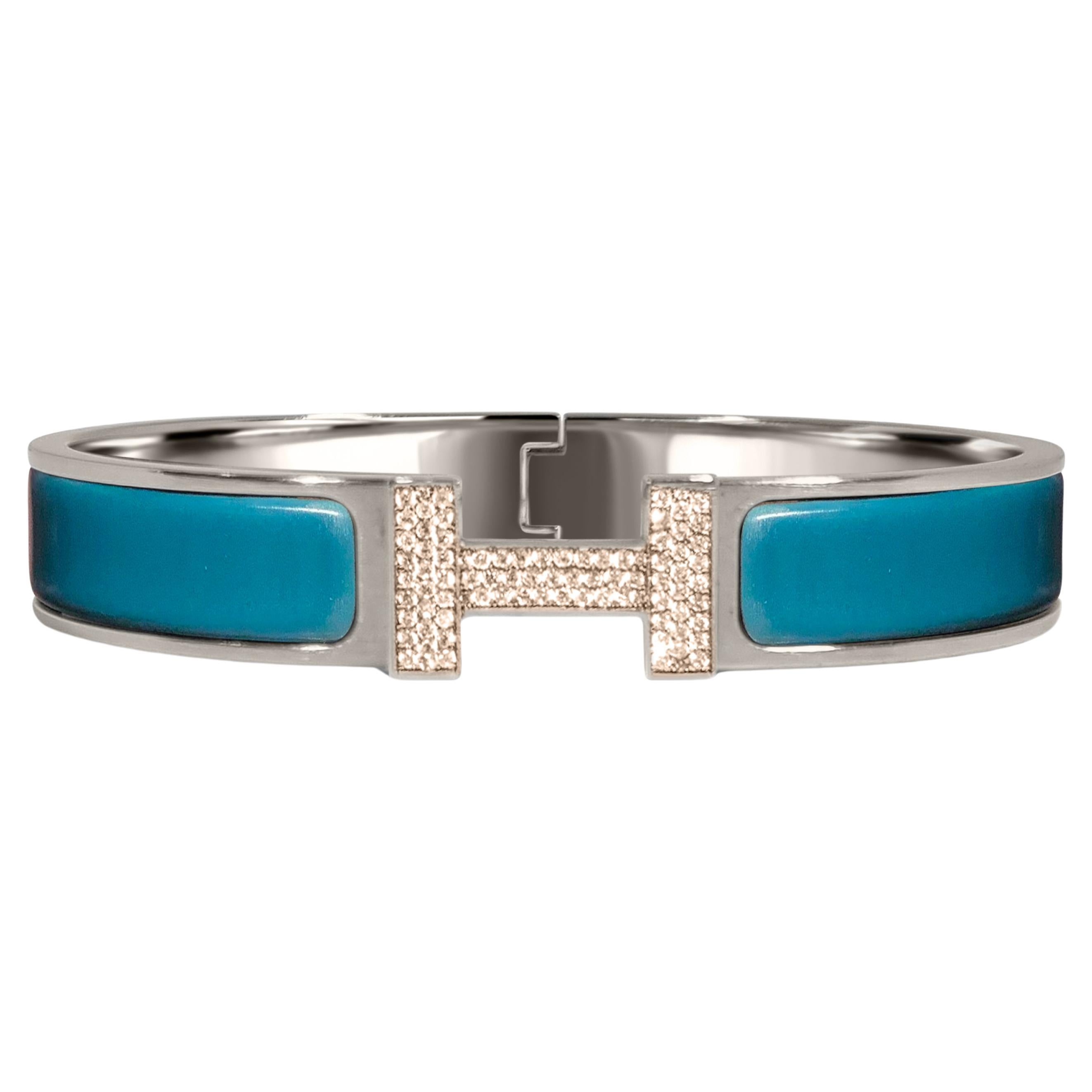 Bracelet diamant Hermes Clic H émail GM France en vente