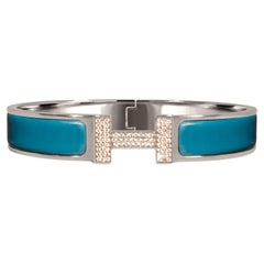 Used Custom Diamond Hermes Clic H Enamel Bracelet GM France