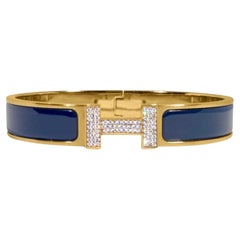 Used Custom Diamond Hermes Clic H Enamel Bracelet GM France