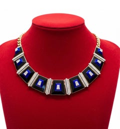Custom Diamond Onyx Lapis 18K Yellow Gold and Platinum Necklace