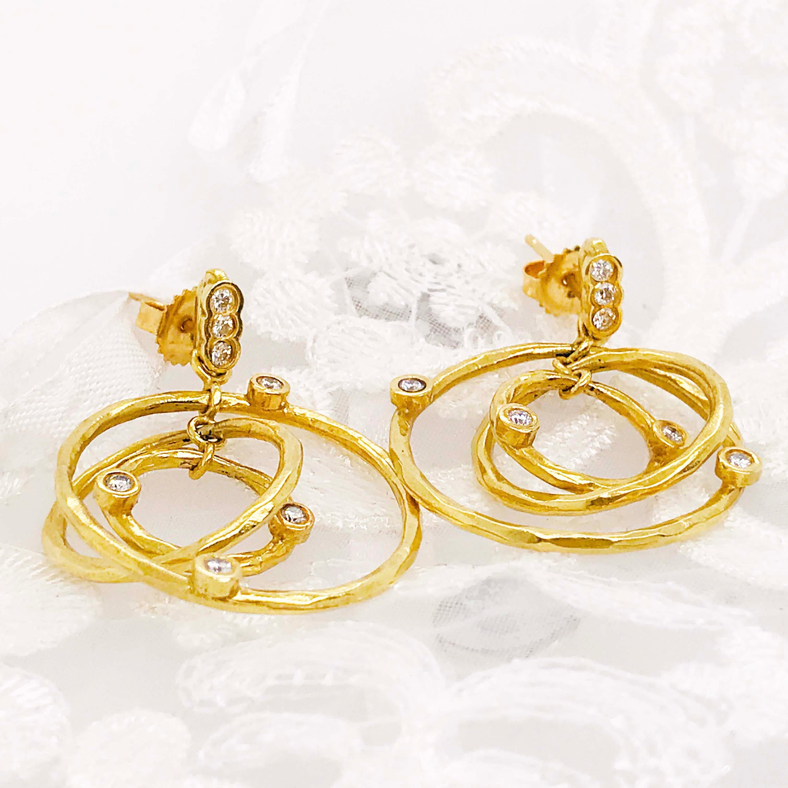 Custom Diamond Open Circle Chandelier Dangle Earrings in 18 Karat Yellow Gold For Sale 1