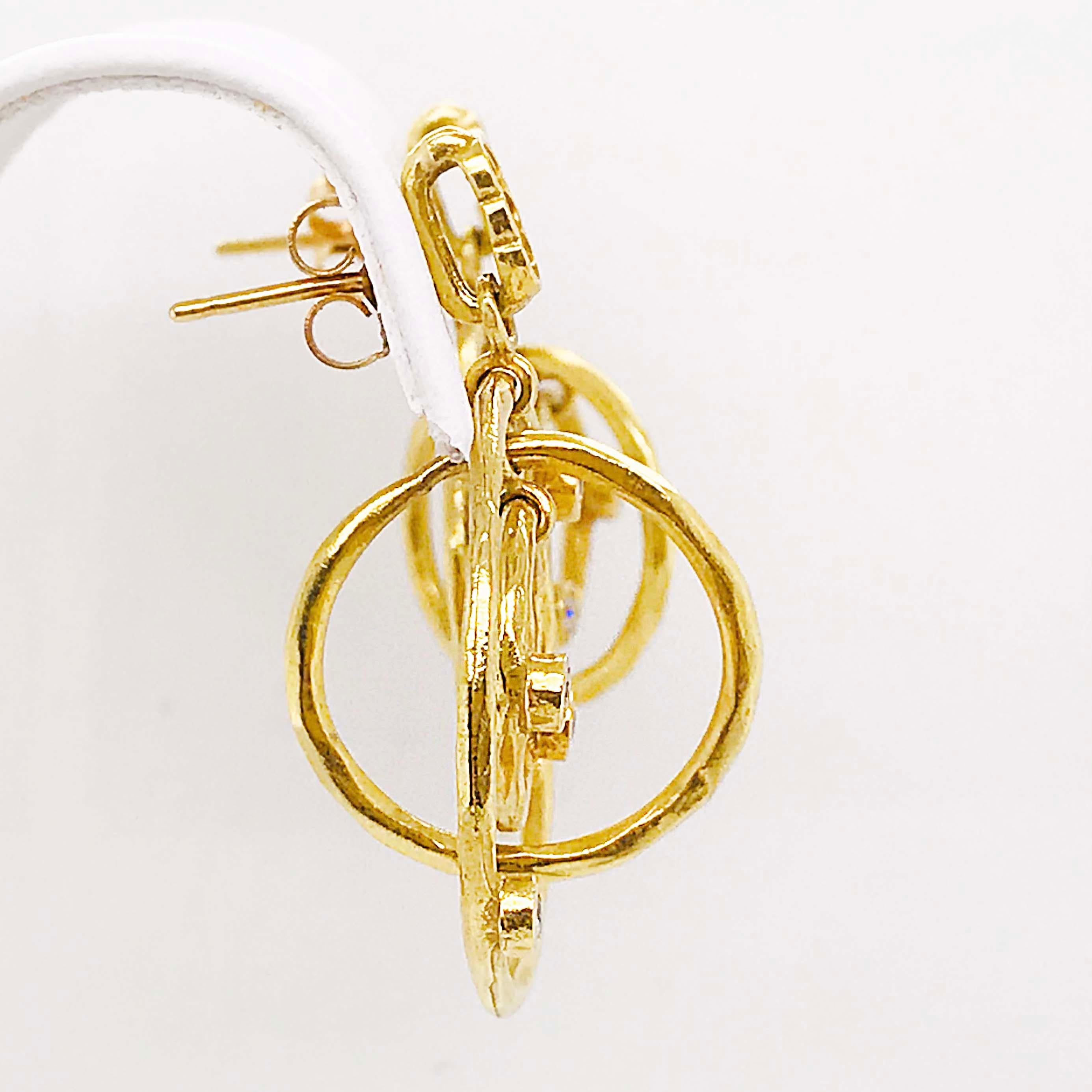 Artisan Custom Diamond Open Circle Chandelier Dangle Earrings in 18 Karat Yellow Gold For Sale