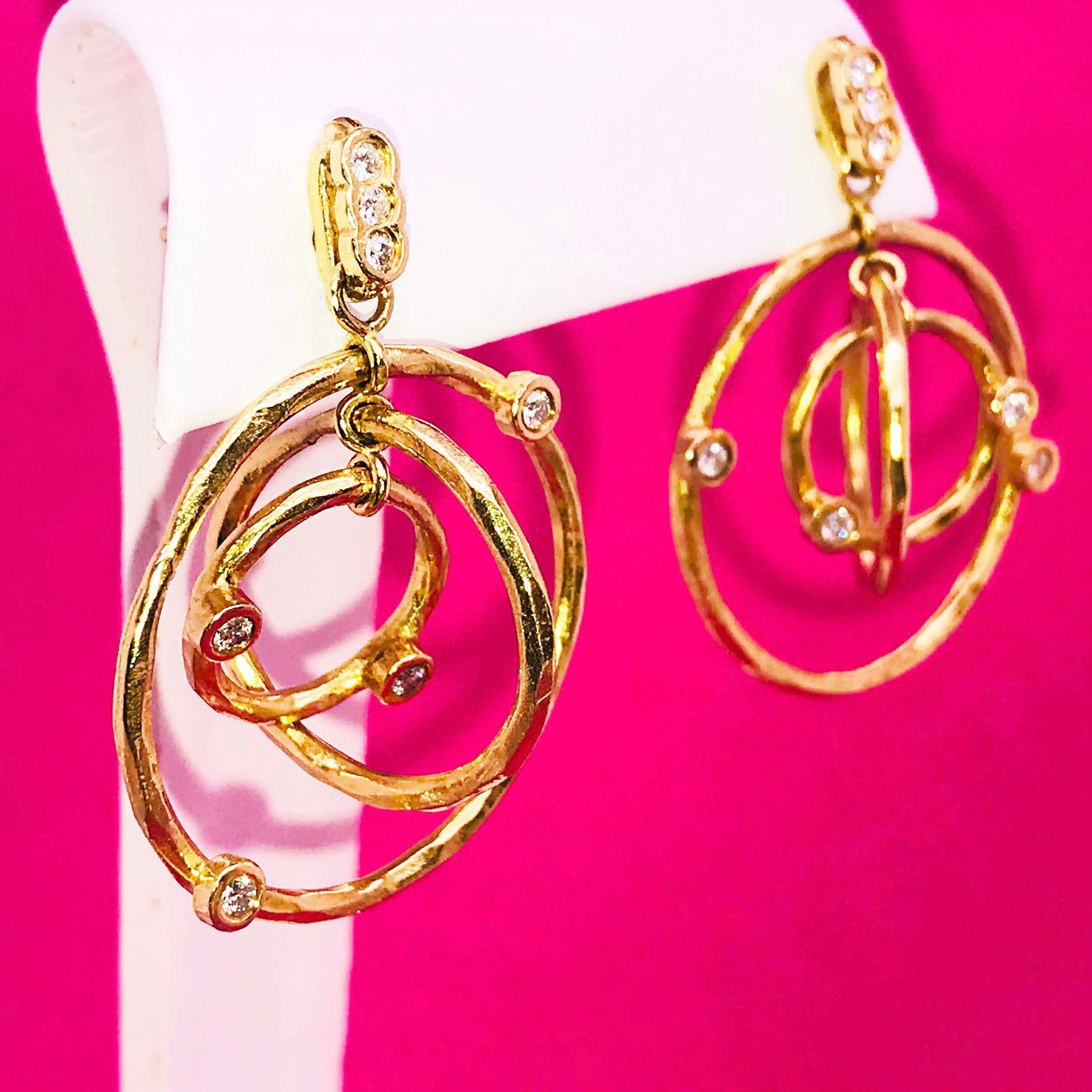 Custom Diamond Open Circle Chandelier Dangle Earrings in 18 Karat Yellow Gold In New Condition For Sale In Austin, TX
