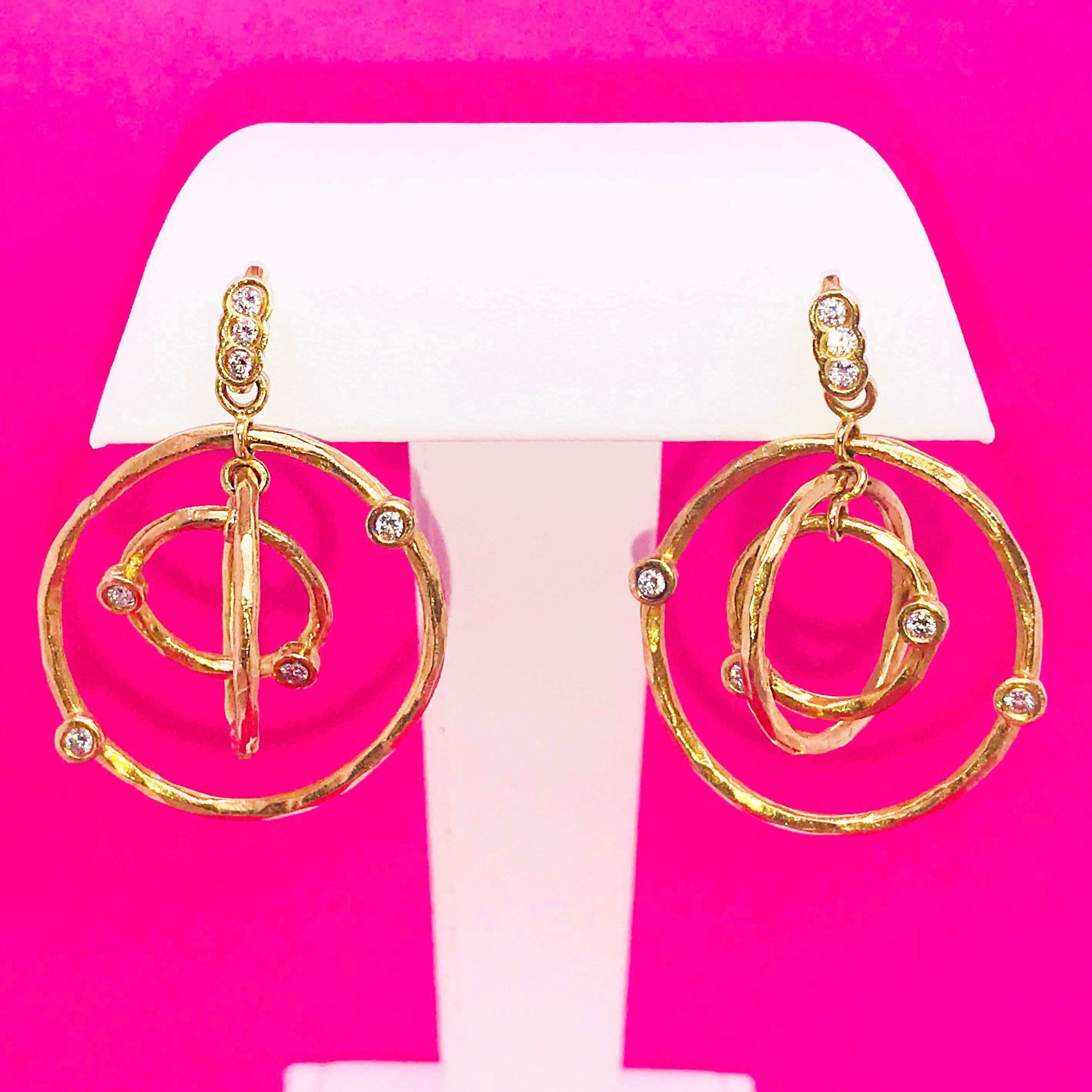 Women's Custom Diamond Open Circle Chandelier Dangle Earrings in 18 Karat Yellow Gold For Sale