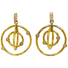 Custom Diamond Open Circle Chandelier Dangle Earrings in 18 Karat Yellow Gold