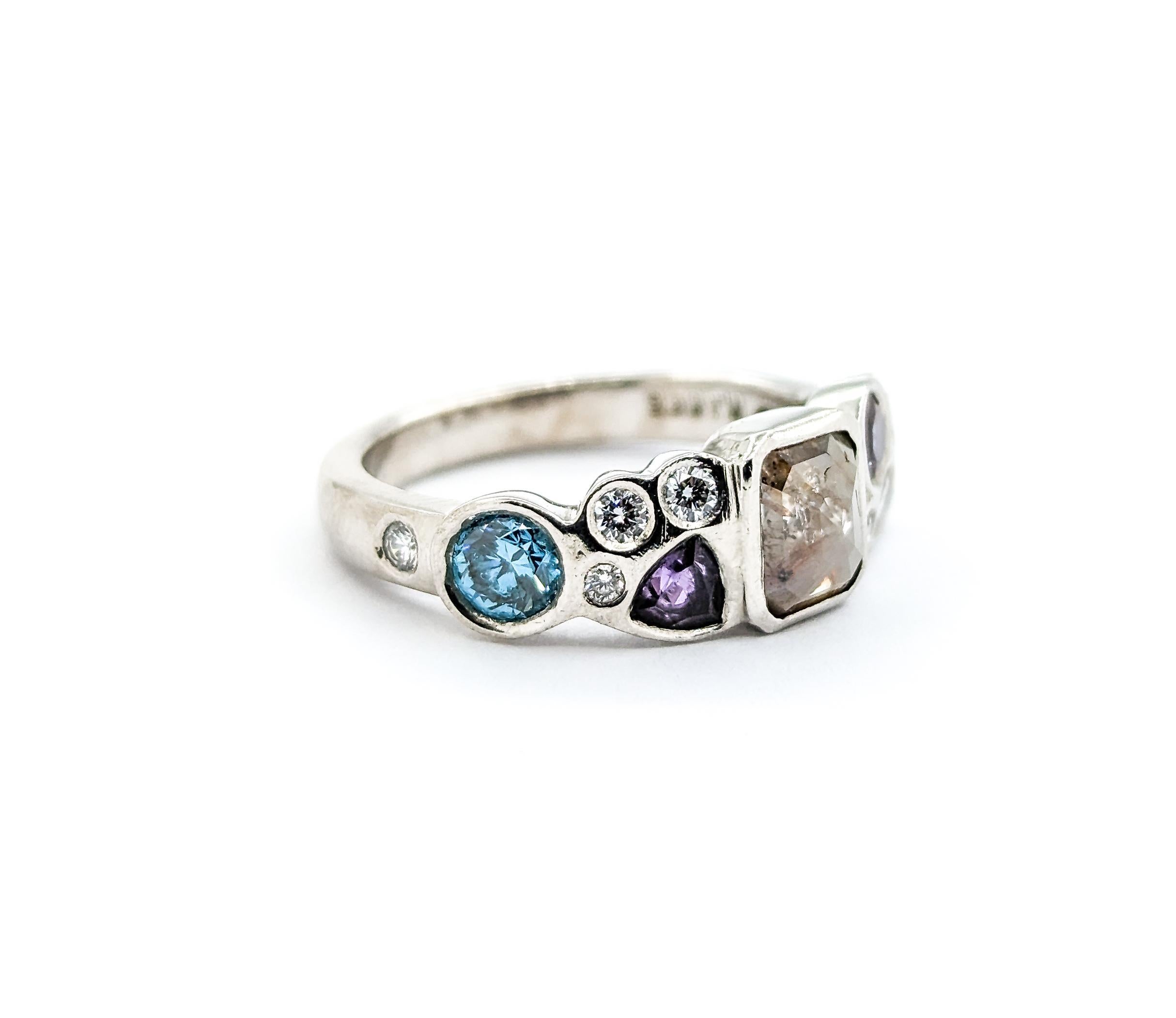 Custom Diamond, Peridot, Amethyst, Lab Alexandrite Palladium Ring 5