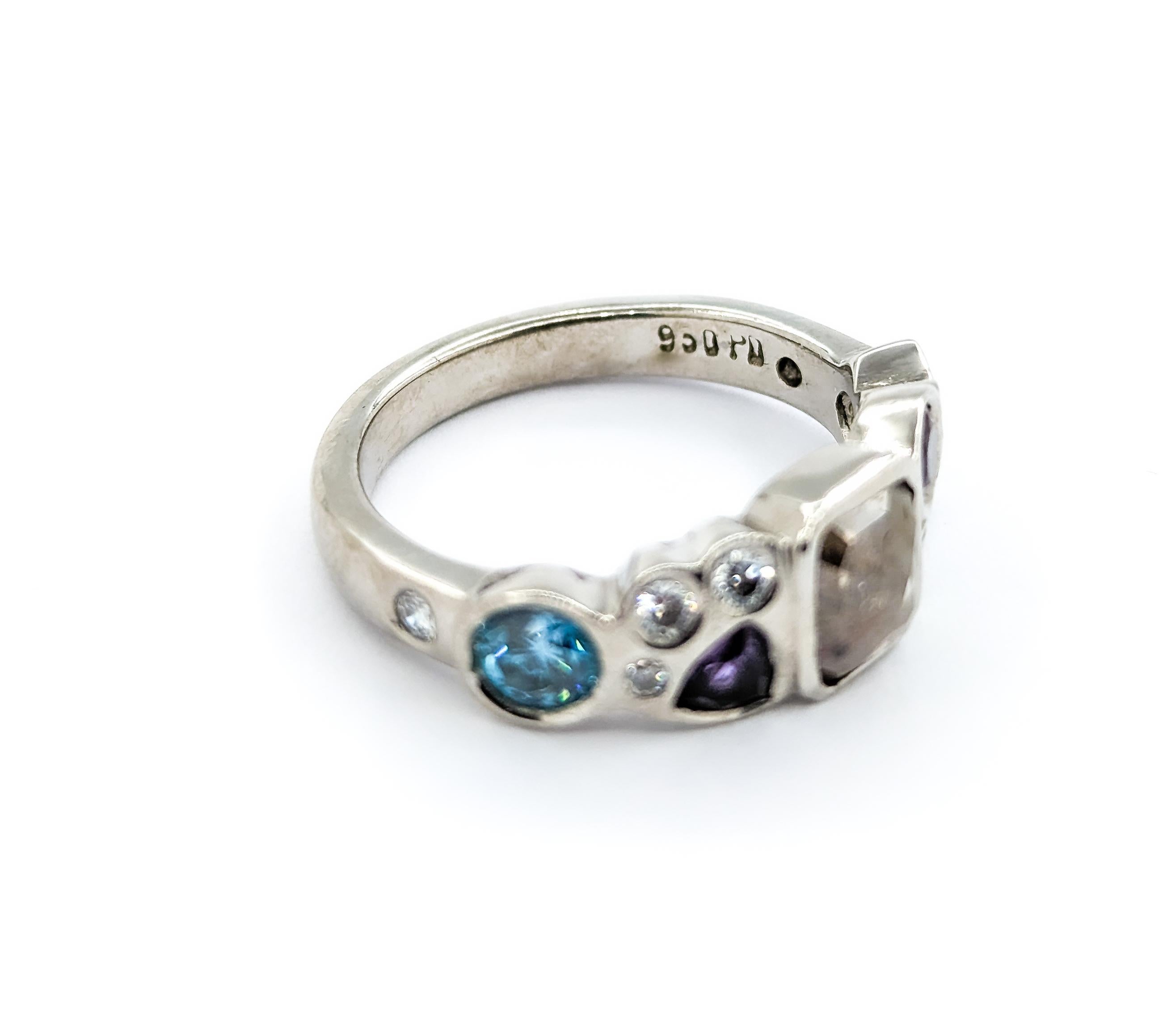 Custom Diamond, Peridot, Amethyst, Lab Alexandrite Palladium Ring 6