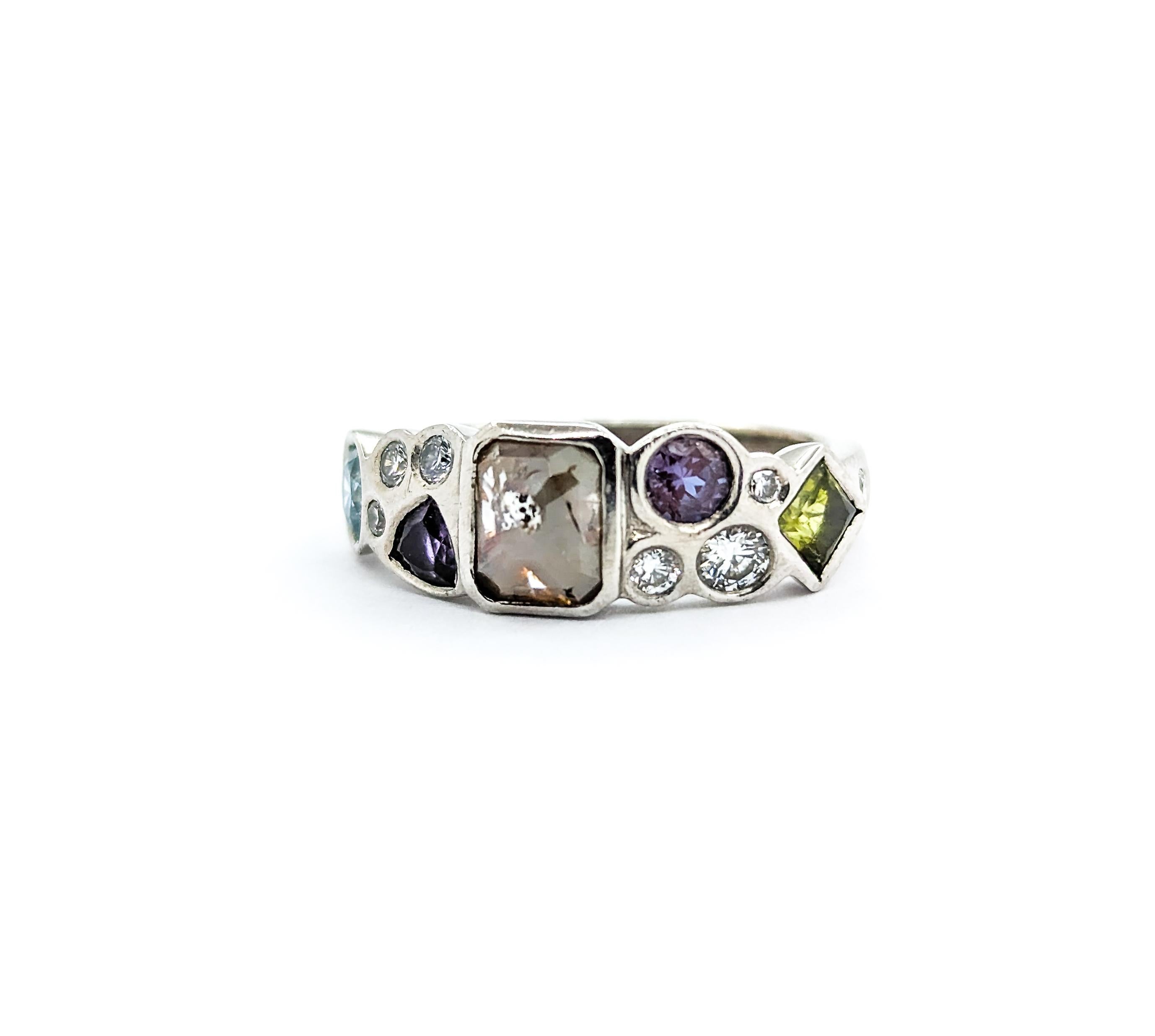Custom Diamond, Peridot, Amethyst, Lab Alexandrite Palladium Ring 7