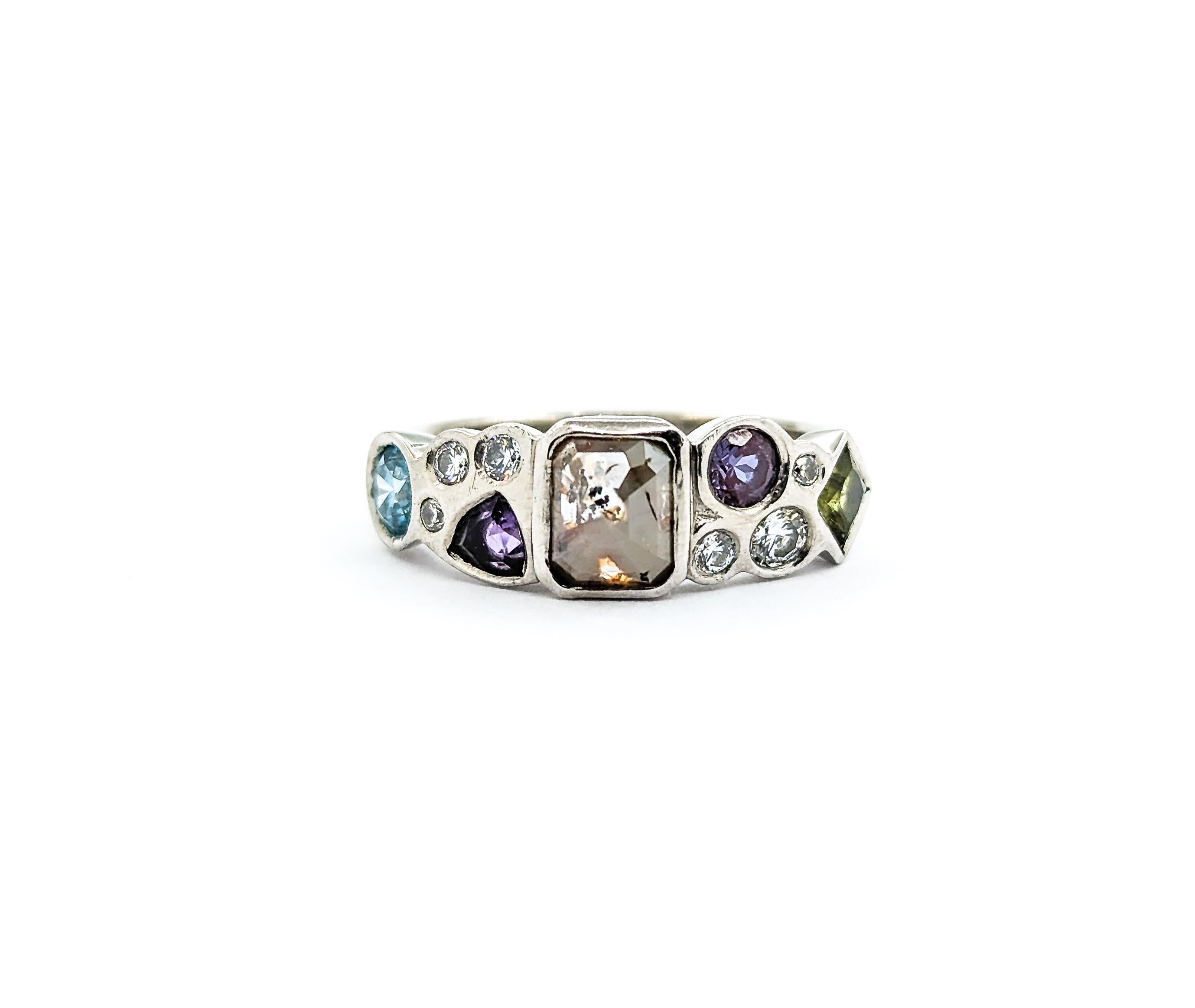 Custom Diamond, Peridot, Amethyst, Lab Alexandrite Palladium Ring 8