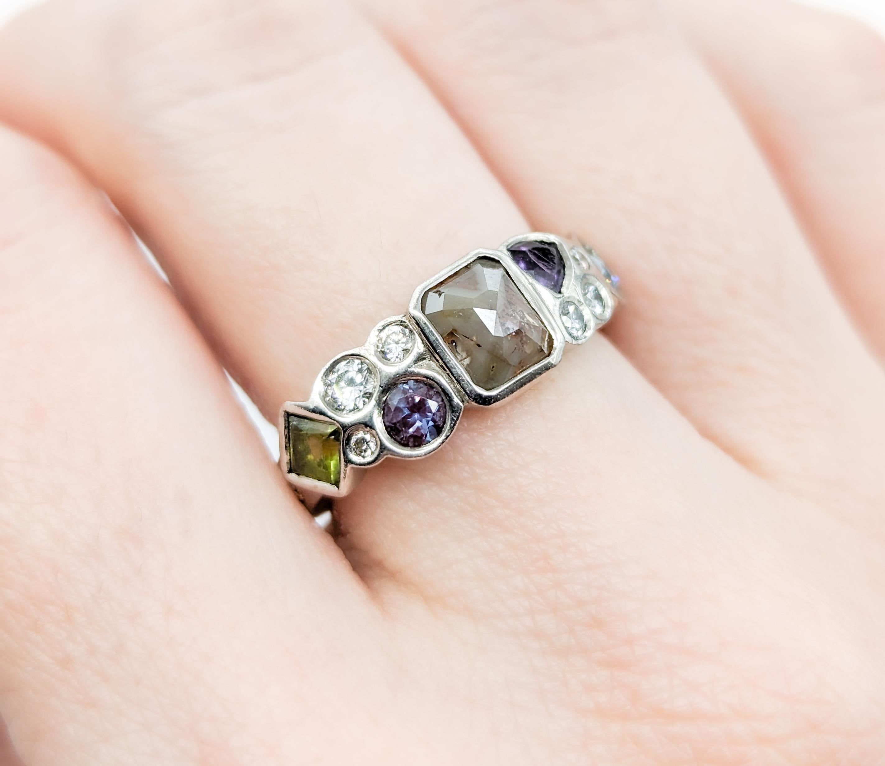 Custom Diamond, Peridot, Amethyst, Lab Alexandrite Palladium Ring In Excellent Condition In Bloomington, MN