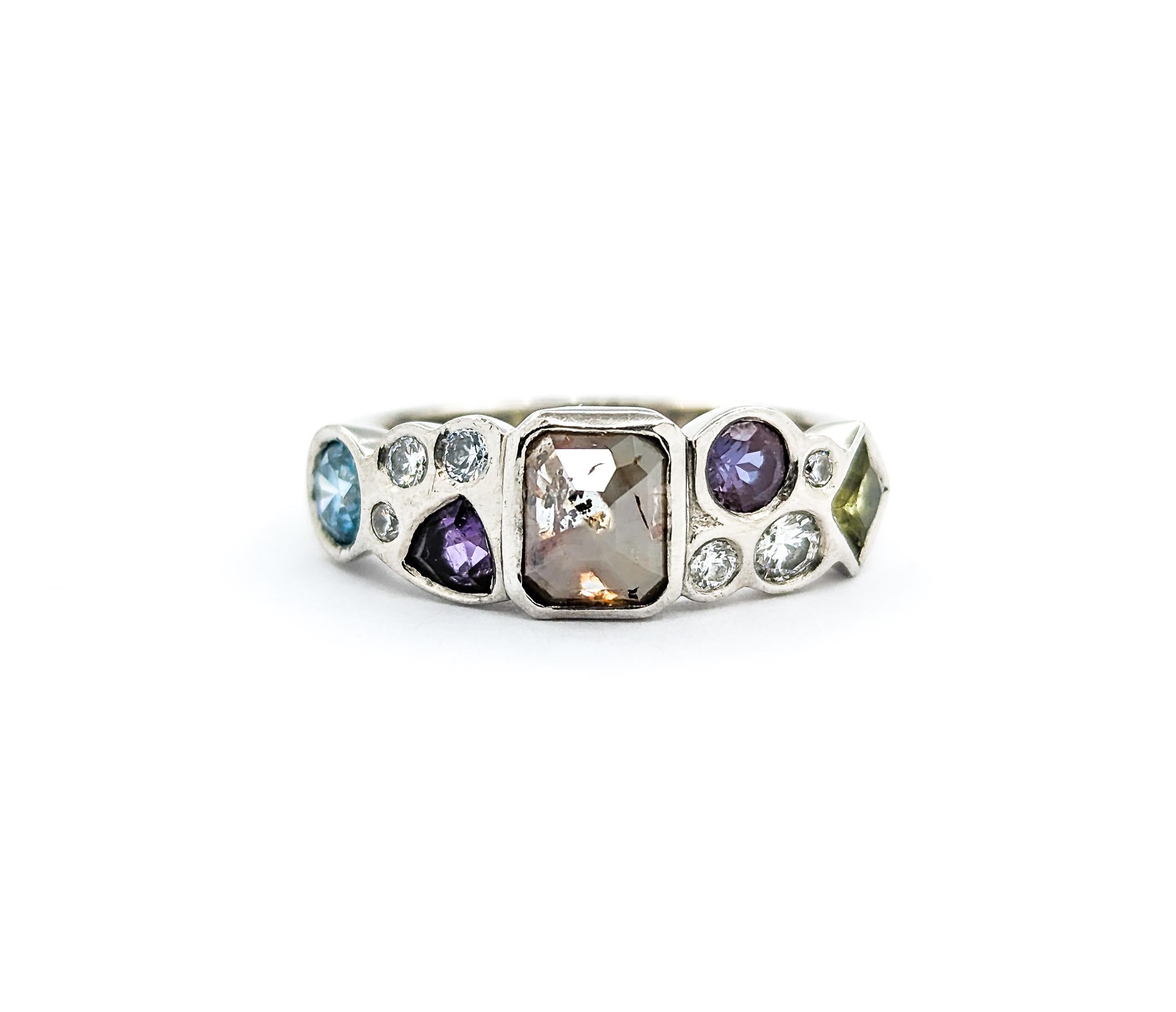 Custom Diamond, Peridot, Amethyst, Lab Alexandrite Palladium Ring 1
