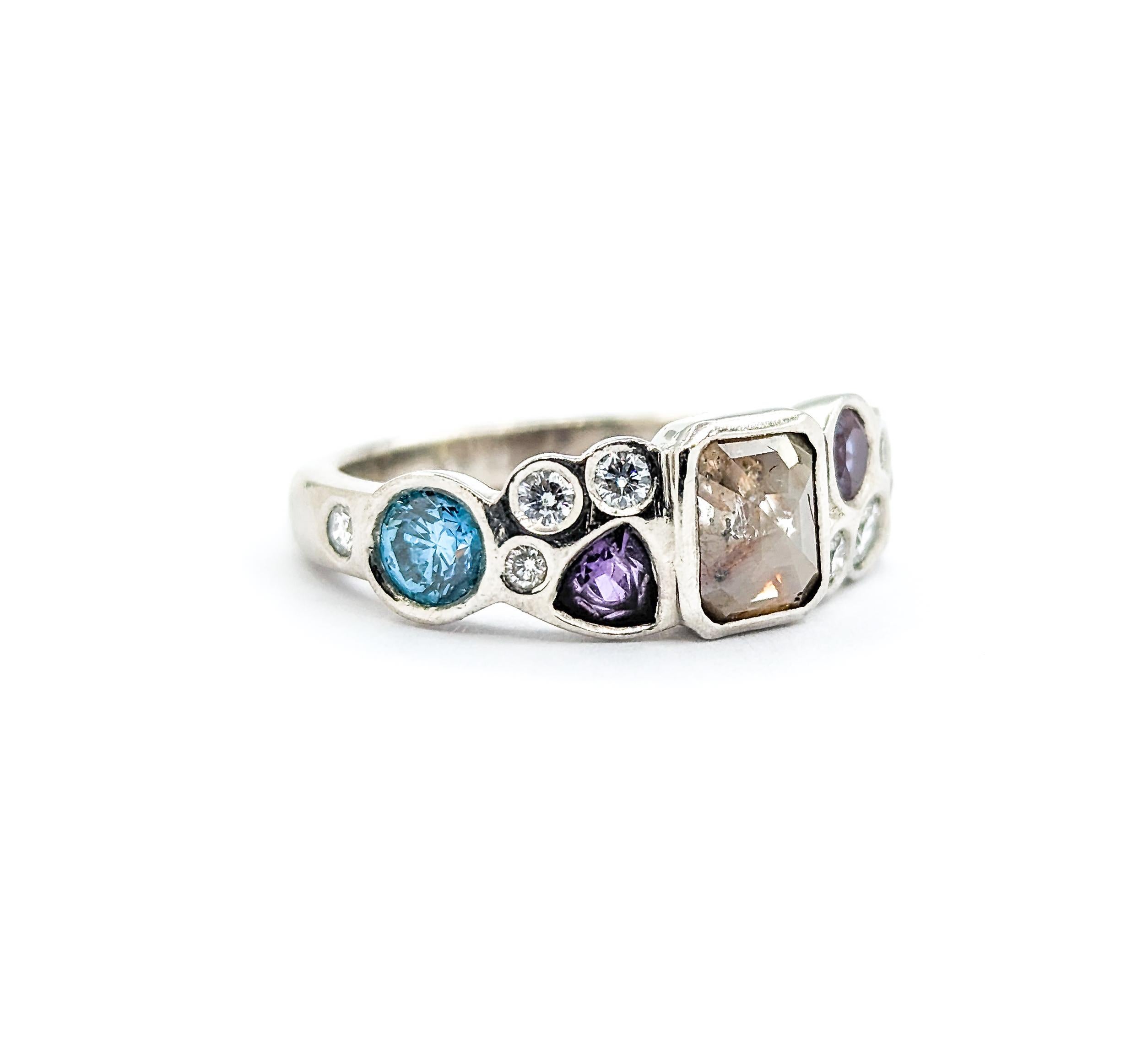 Custom Diamond, Peridot, Amethyst, Lab Alexandrite Palladium Ring 2