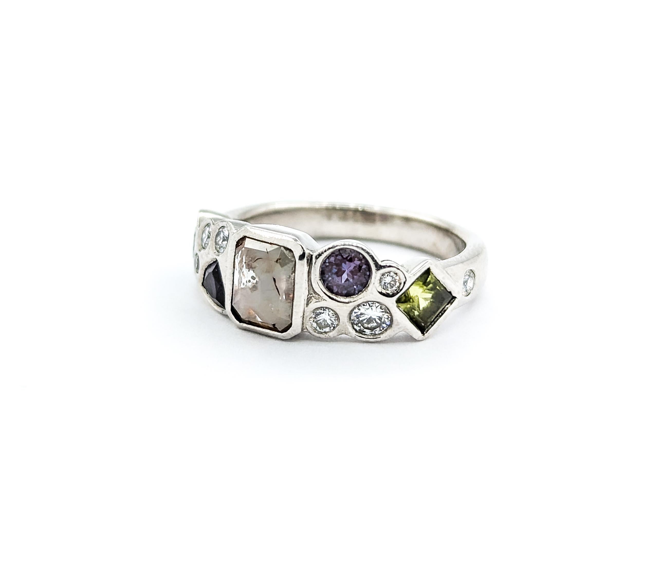 Custom Diamond, Peridot, Amethyst, Lab Alexandrite Palladium Ring 3