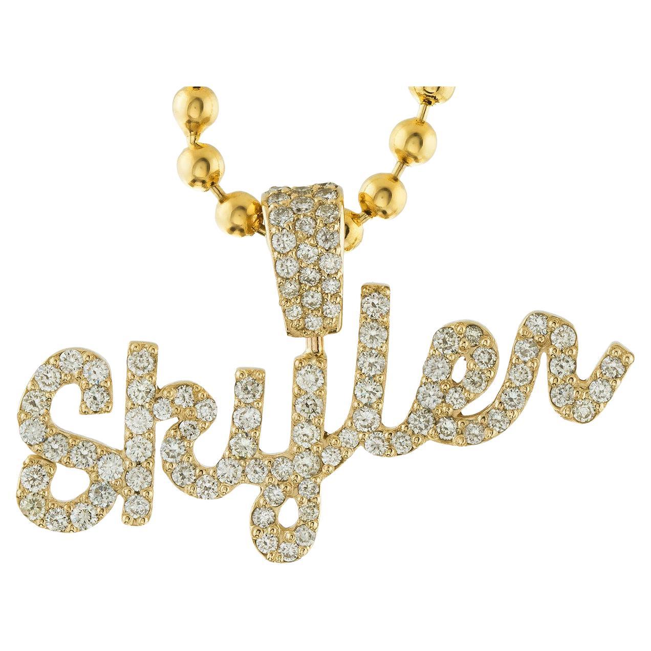 Custom Diamond Piece Name Plate Pendant For Chain Necklace in Solid 10k Gold 14 For Sale