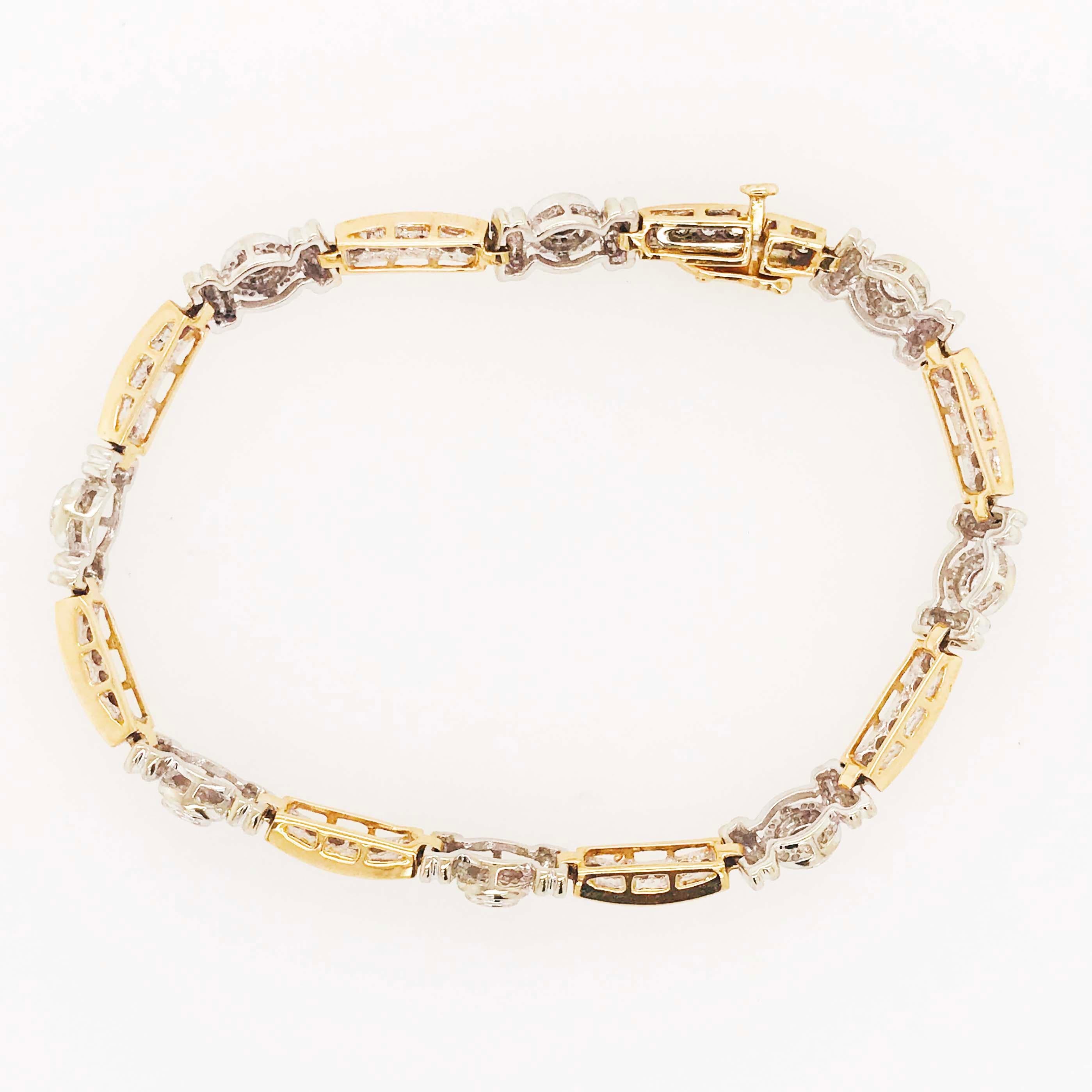 Custom Diamond Tennis Bracelet, 3.00 Carat Diamond Two-Tone 14K Gold Bracelet In New Condition In Austin, TX