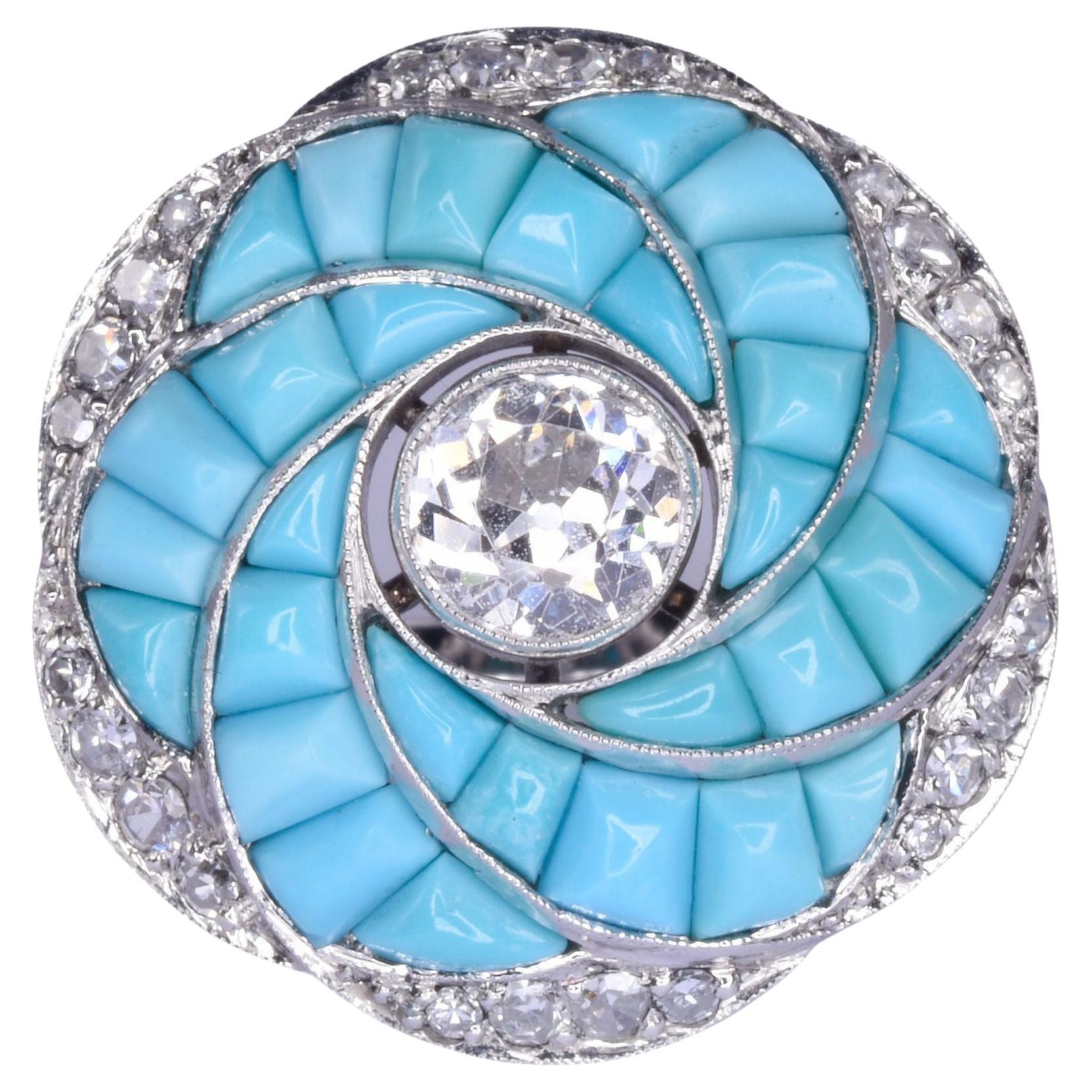 Custom Diamond & Turquoise Platinum Ring