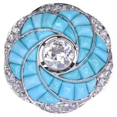 Custom Diamond & Turquoise Platinum Ring