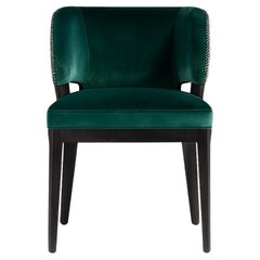 Custom Dining Chair in Emerald Green Velvet and Black Oak Frame