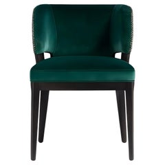 Custom Dining Chair in Emerald Green Velvet and Black Oak Frame