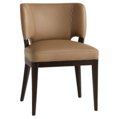 Custom Dining Chair in Taupe Leather and Black Oak Frame