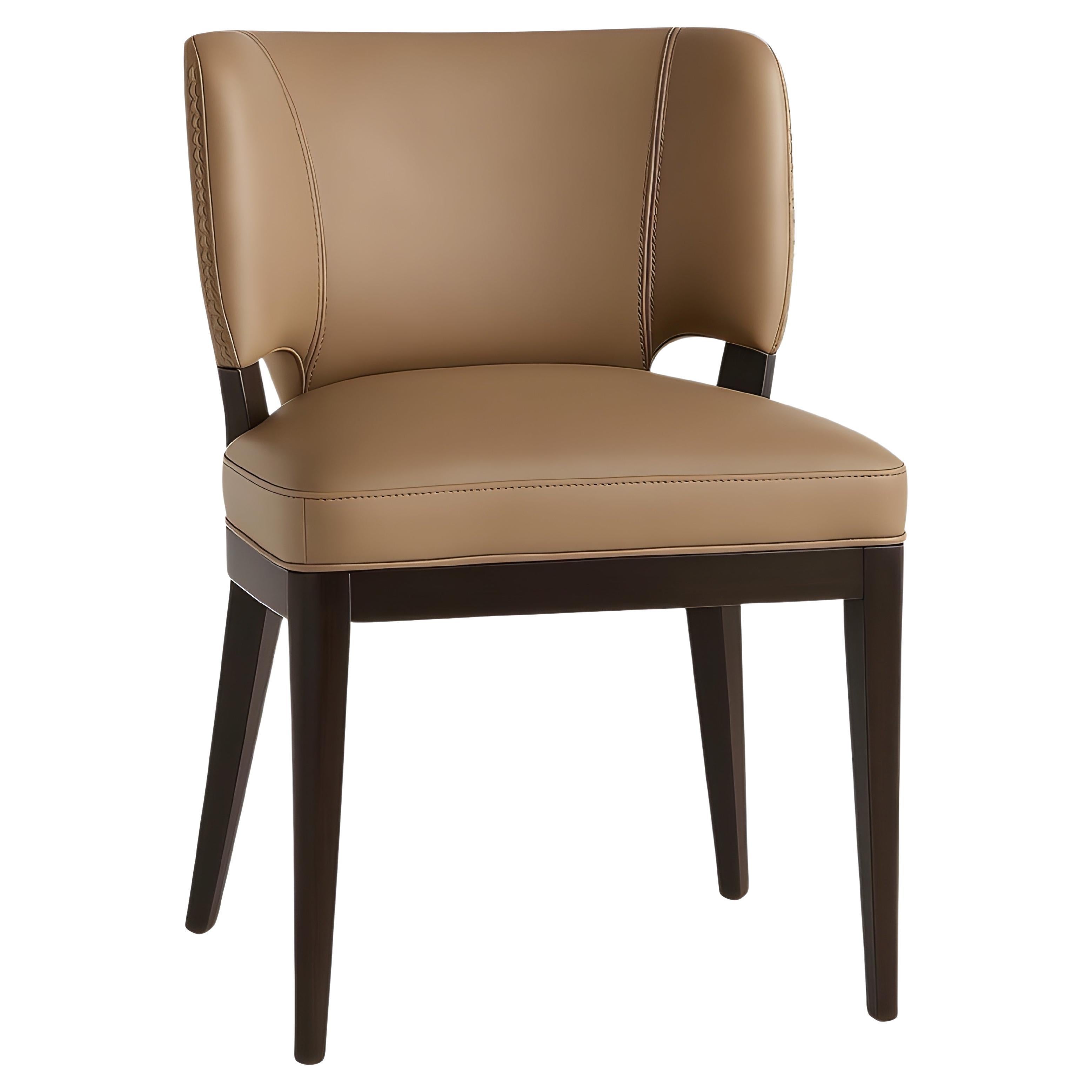 Chaise de salle à manger sur mesure en cuir taupe et cadre en Oak Oak noir