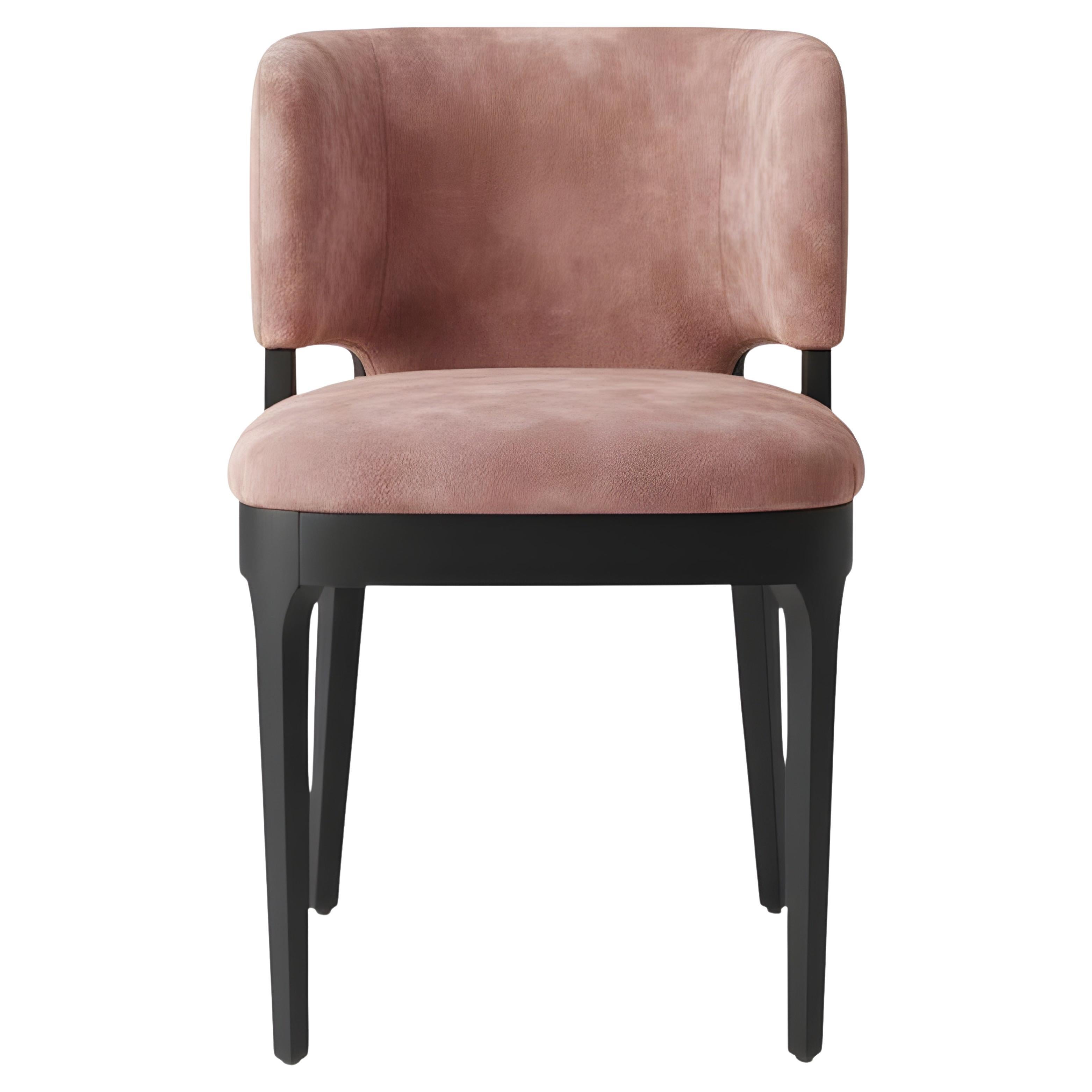 Maßgefertigter Esszimmerstuhl aus Samt und Eiche Natur