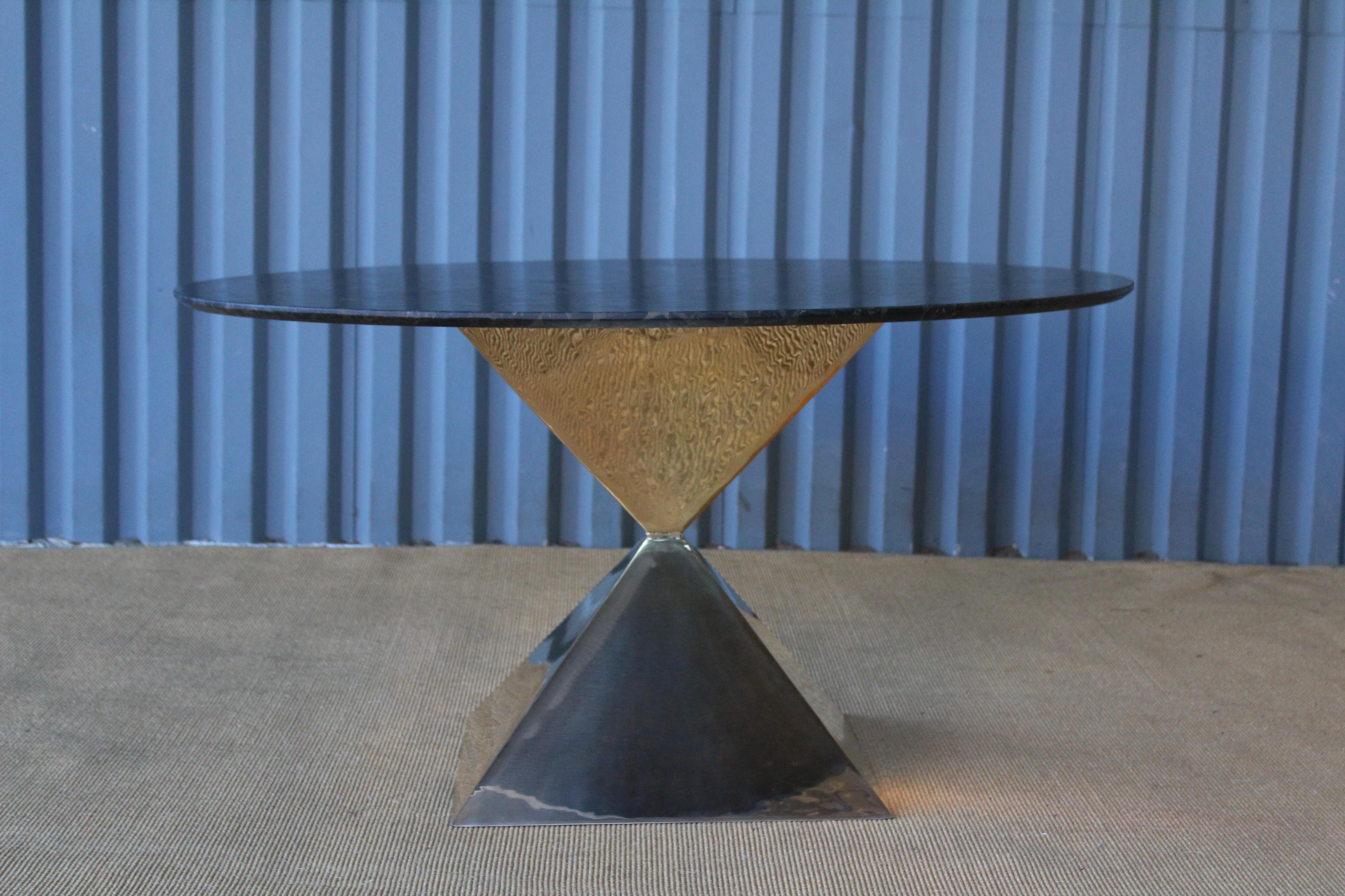 Custom Dining Table with Brass Plated Base and Stone Top 6