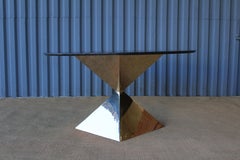Custom Dining Table with Brass Plated Base and Stone Top
