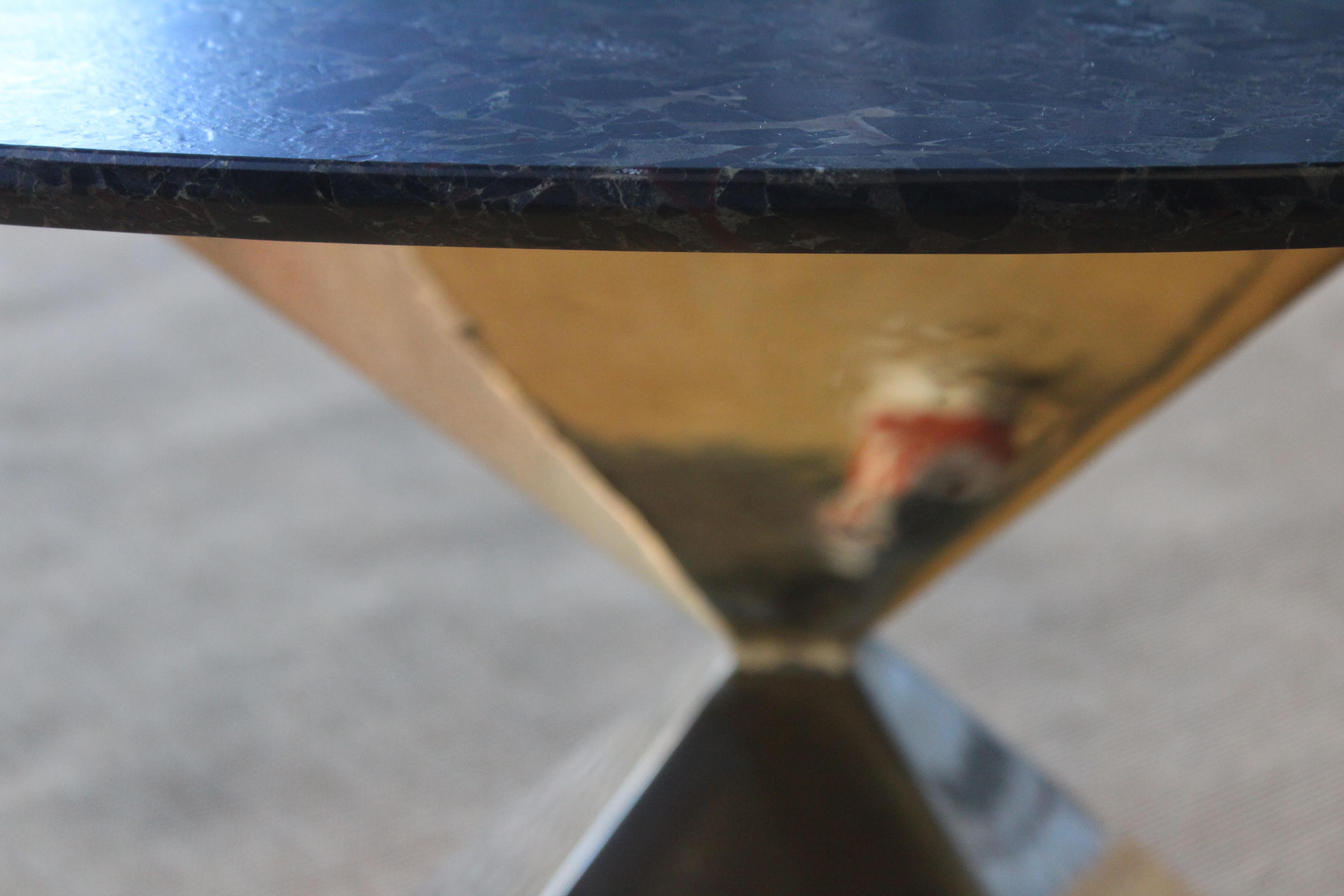 Custom Dining Table with Brass Plated Base and Stone Top 3