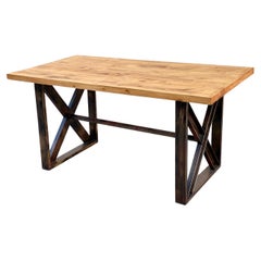 Custom Dining Table with Burnt Golden Patina and Reclaimed Plank Wood