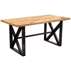 Custom Dining Table with Burnt Golden Patina and Reclaimed Plank Wood Top Custom Dining Table with Burnt Golden Patina and Reclaimed Plank Wood Top