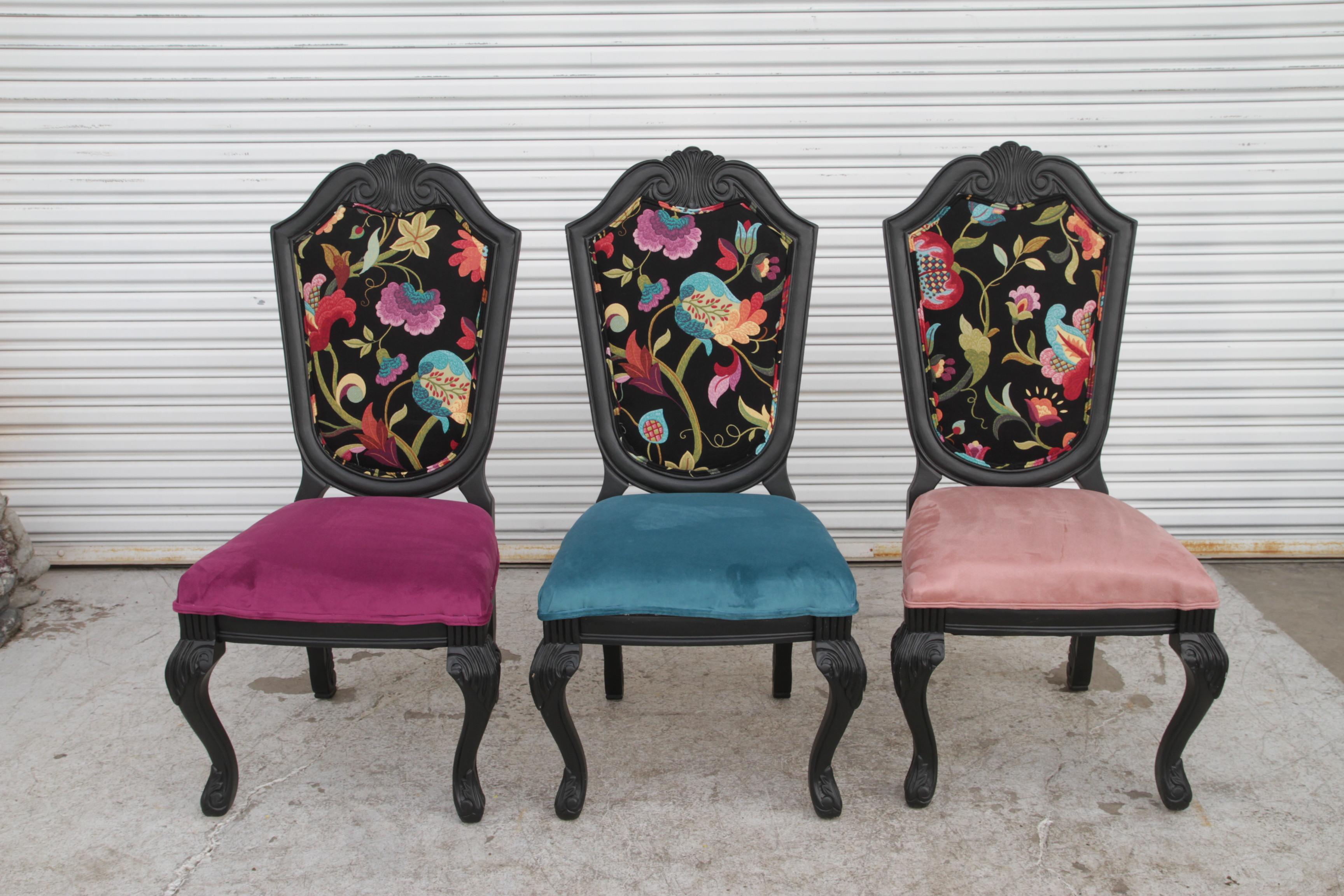 Style Upholstering Queen Anne chaises de salle à manger rembourrées set pc/6 Excellent état - En vente à Pasadena, TX