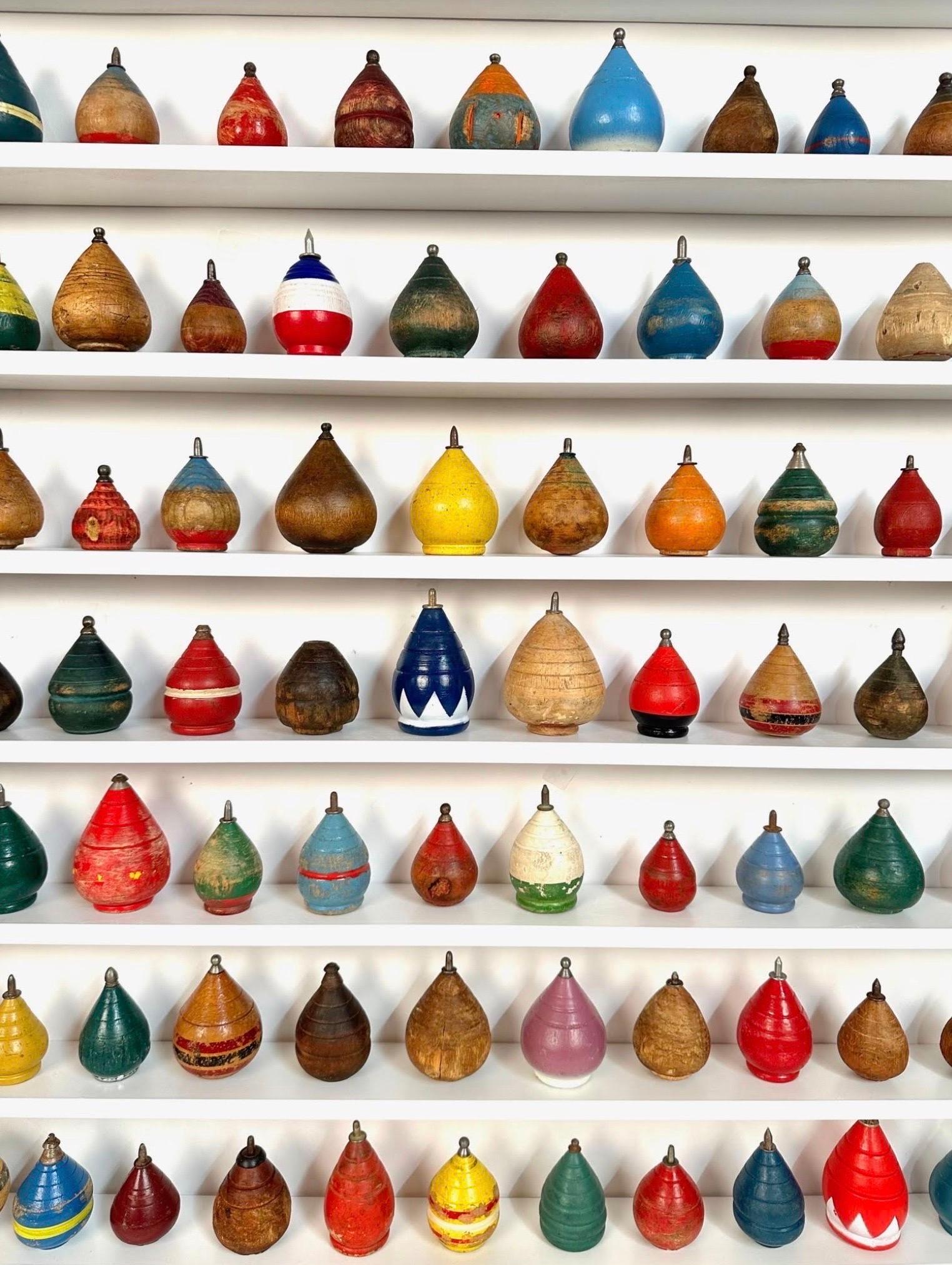 Custom Display Antique Spinning Top Collection In Good Condition In West Hartford, CT