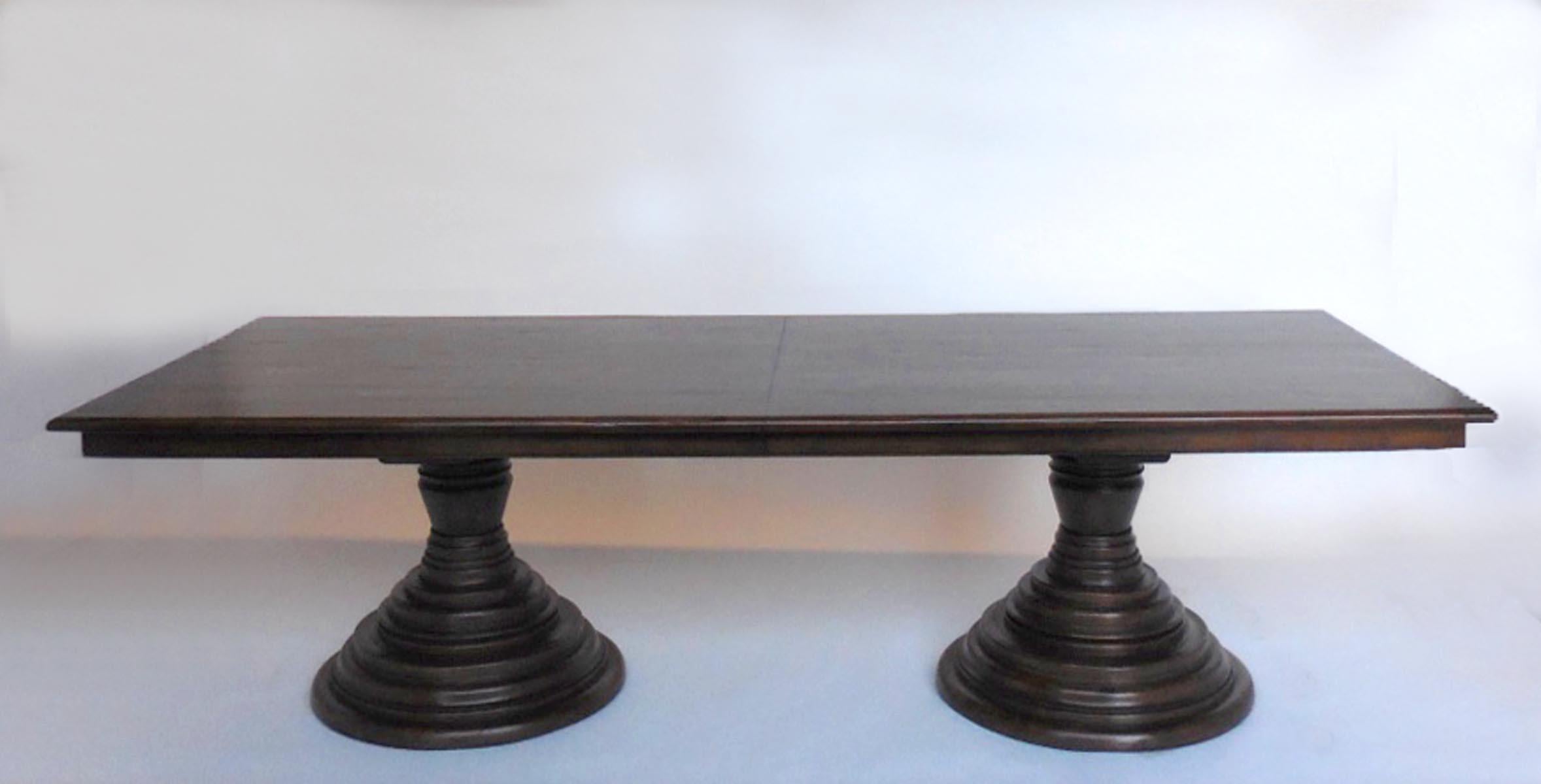 American Custom Double Pedestal Dining Table by Dos Gallos Studio For Sale