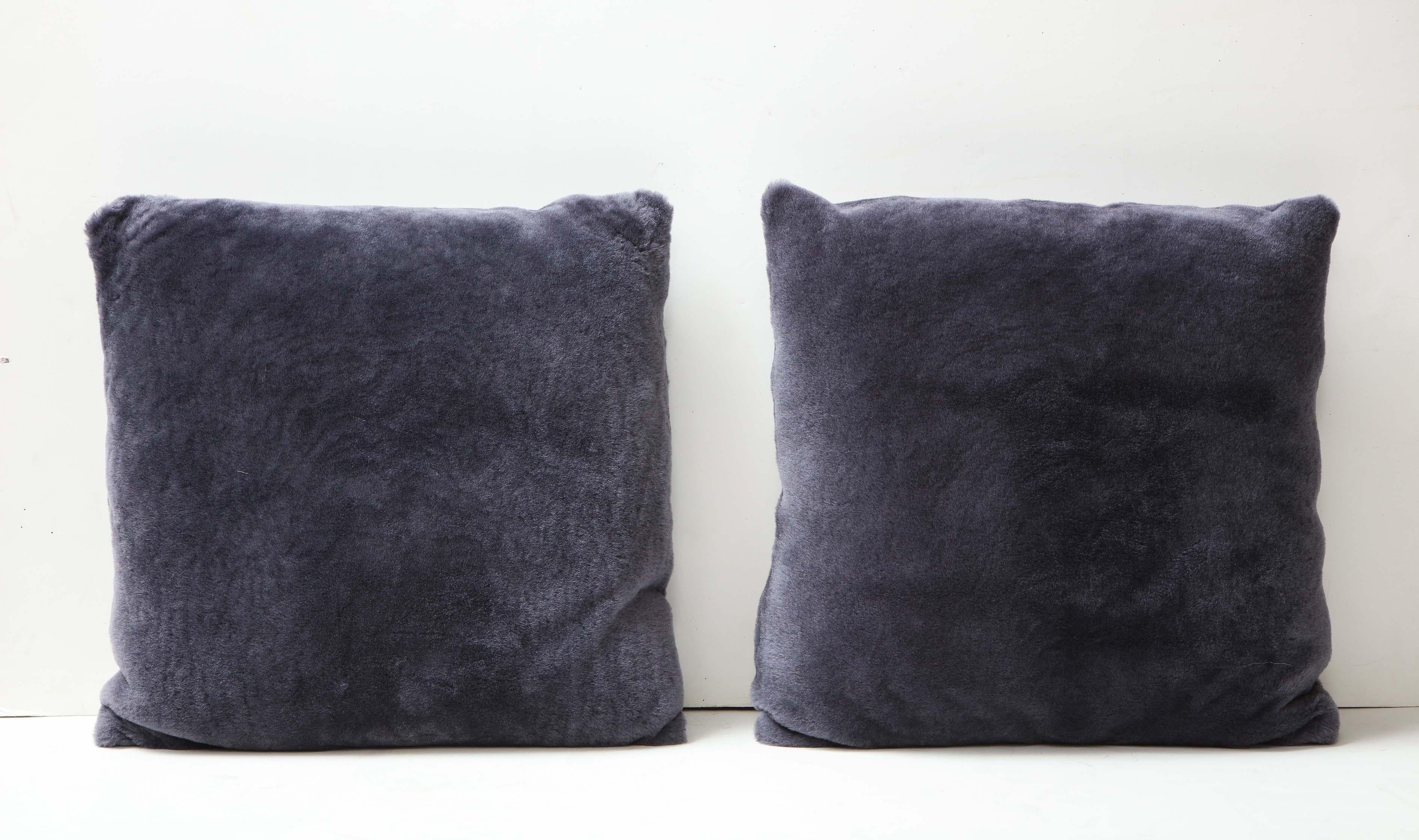 Modern Custom Double Sided Merino Shearling Pillow in Purple Grey Color For Sale