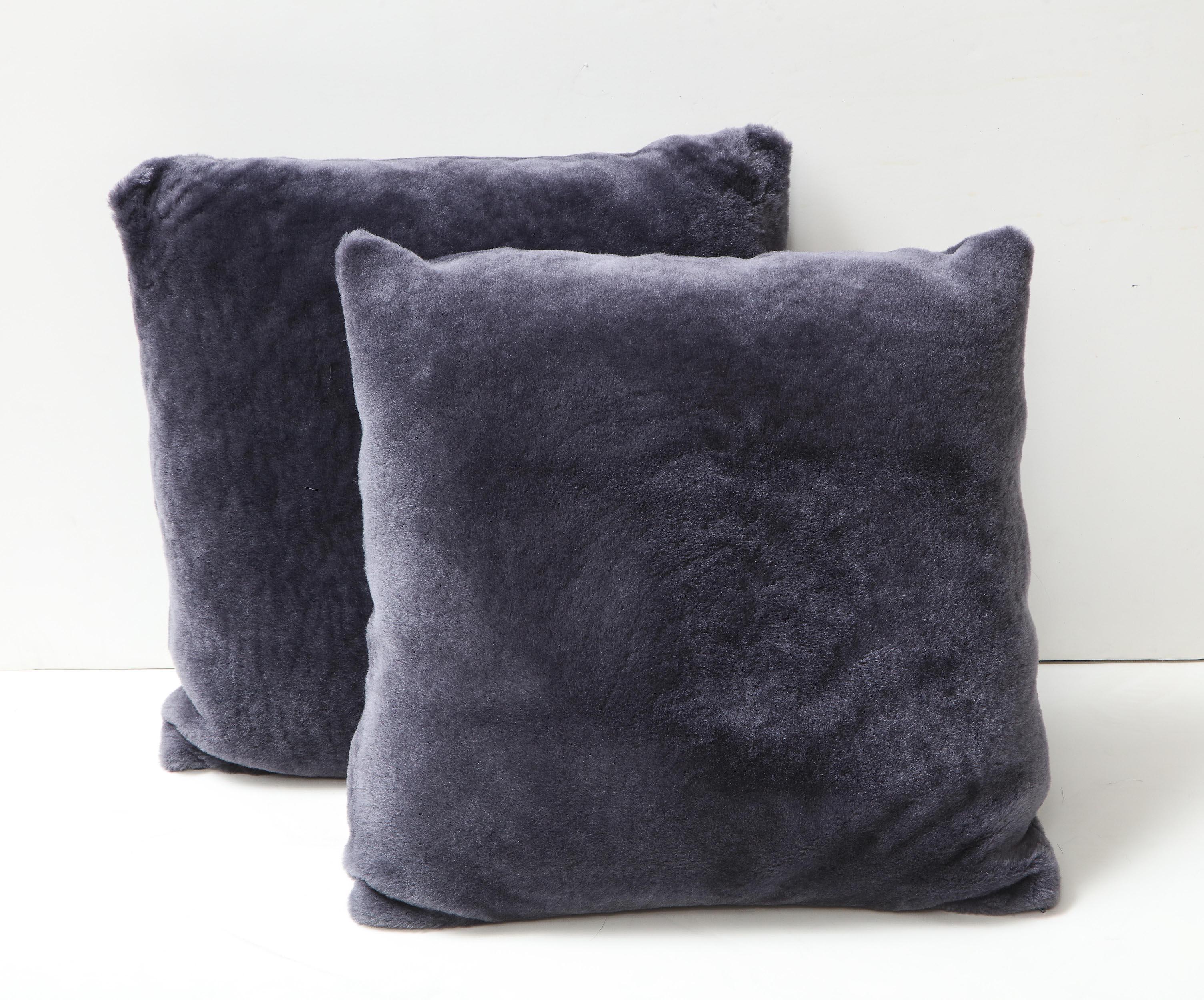 American Custom Double Sided Merino Shearling Pillow in Purple Grey Color For Sale